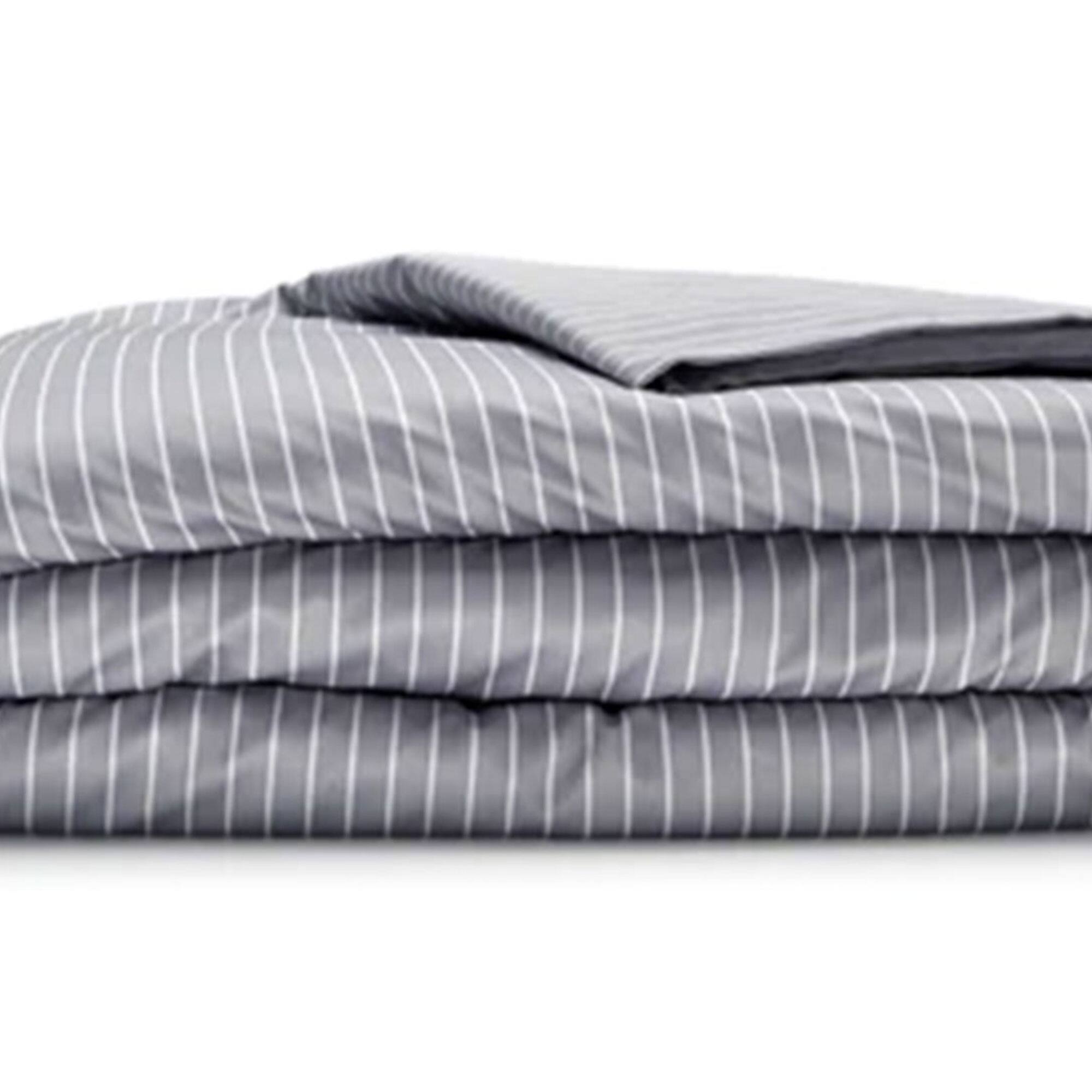 Alt View 4. Sleepgram - Sleepgram Supima 400 Thread Count Cotton Duvet Cover with Travel Bag, Twin, Grey - Grey Stripe.