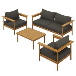 Modway - Wren 4-Piece Teak Wood Outdoor Patio Furniture Set - Natural Flint Gray