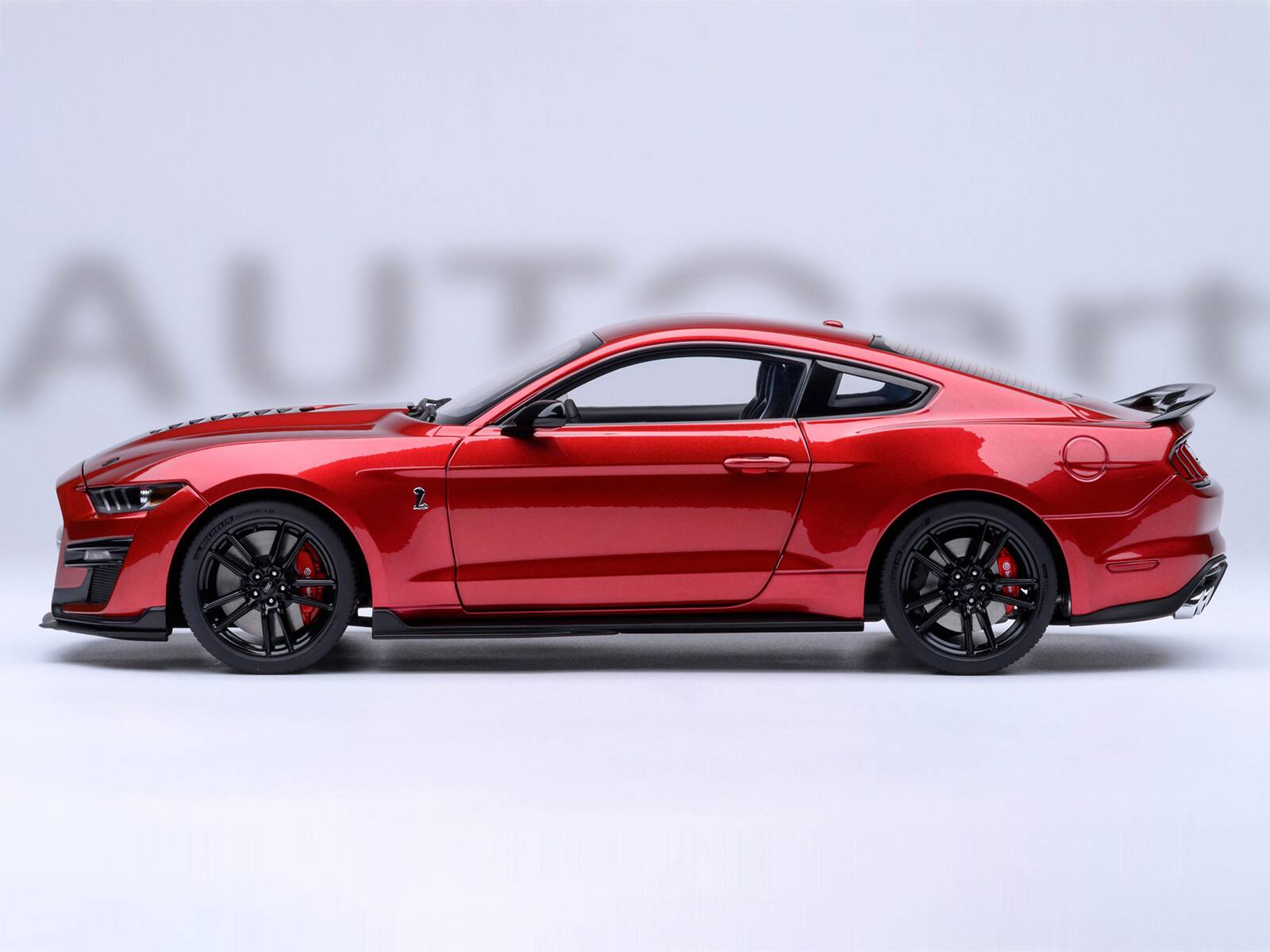 Alt View 6. Autoart - Ford Mustang Shelby GT500 Rapid Red Metallic with Black Stripes 1/18 Model Car by Autoart.
