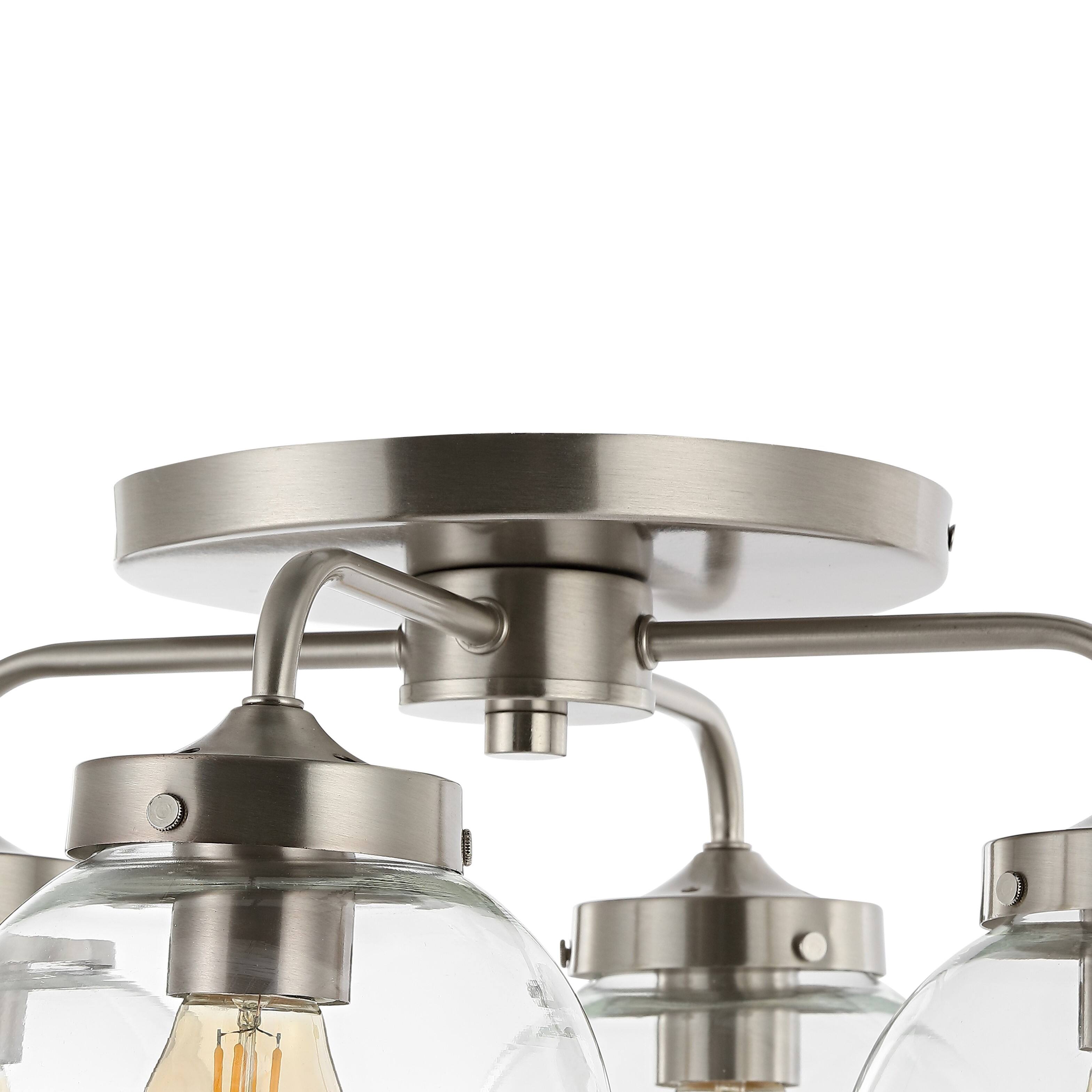 Alt View 4. Jonathan Y - Piper 18" 4-Light Farmhouse Rustic Iron/Glass LED Semi Flush Mount, Nickel/Clear - Nickel.