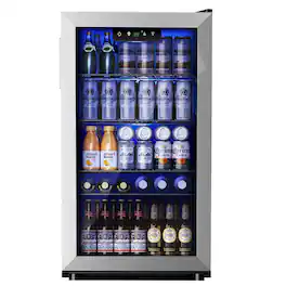 SIMZLIFE - 130 Can Beverage Refrigerator and Cooler with Glass Door for Home, 17.3 in D, 31.3 in H, 3.2 cubic feet - Silver