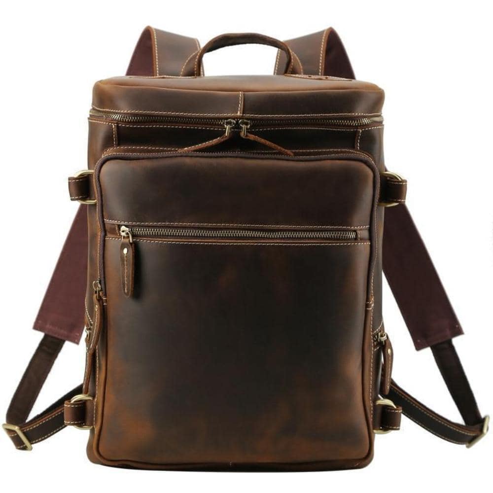 Angle. Steel Horse Leather - The Raoul Backpack | Handmade Vintage Leather Backpack - Dark Brown.