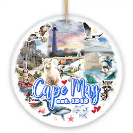 OrnamentallyYou - Cape May Coastal Charm Ornament Seaside Retreat Christmas Gift and New Jersey Souvenir Circle - Multi-colored