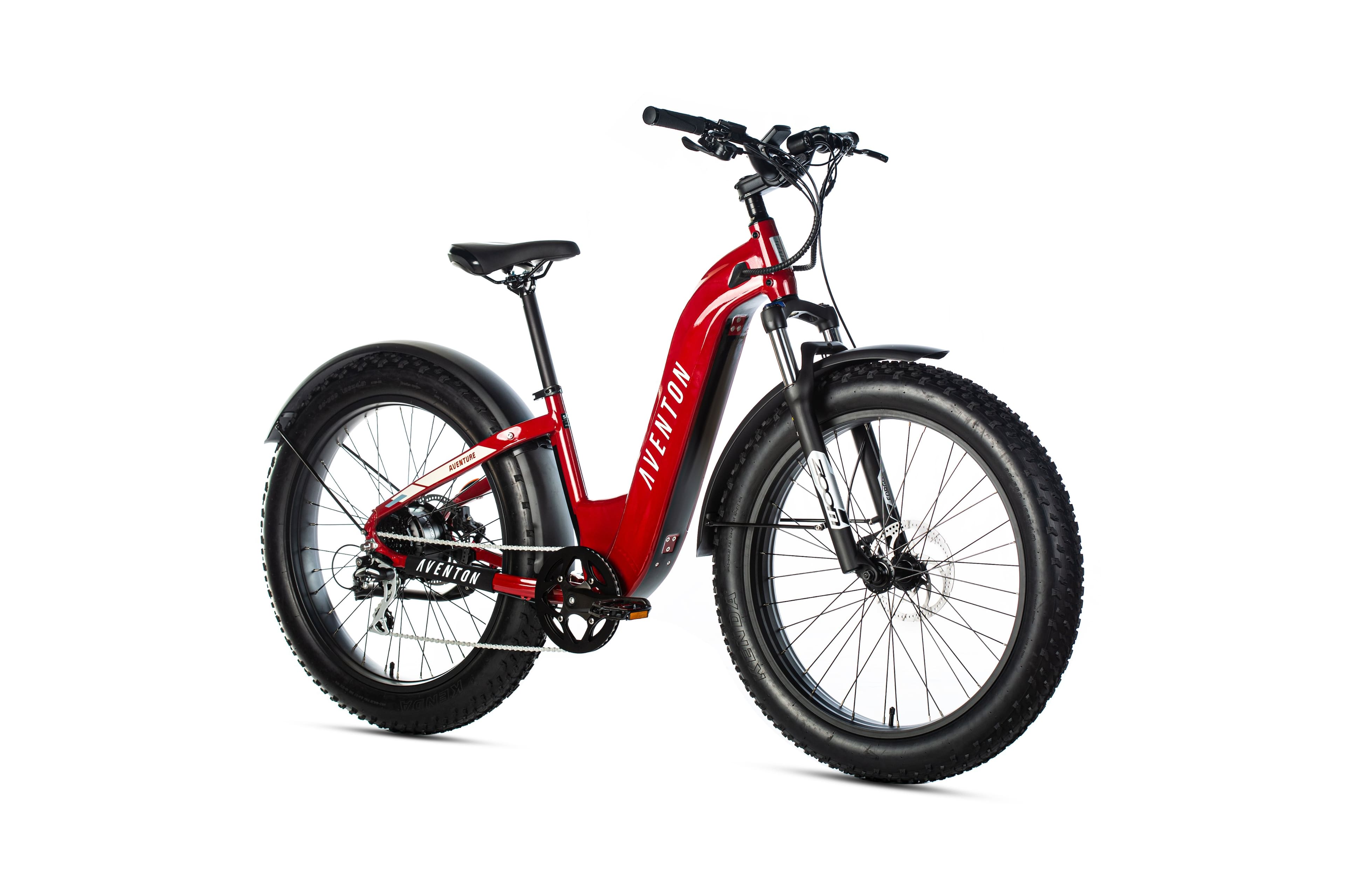 Front. Aventon - Aventure Step-Through Ebike w/ 45 mile Max Operating Range and 28 MPH Max Speed - Electric Red.