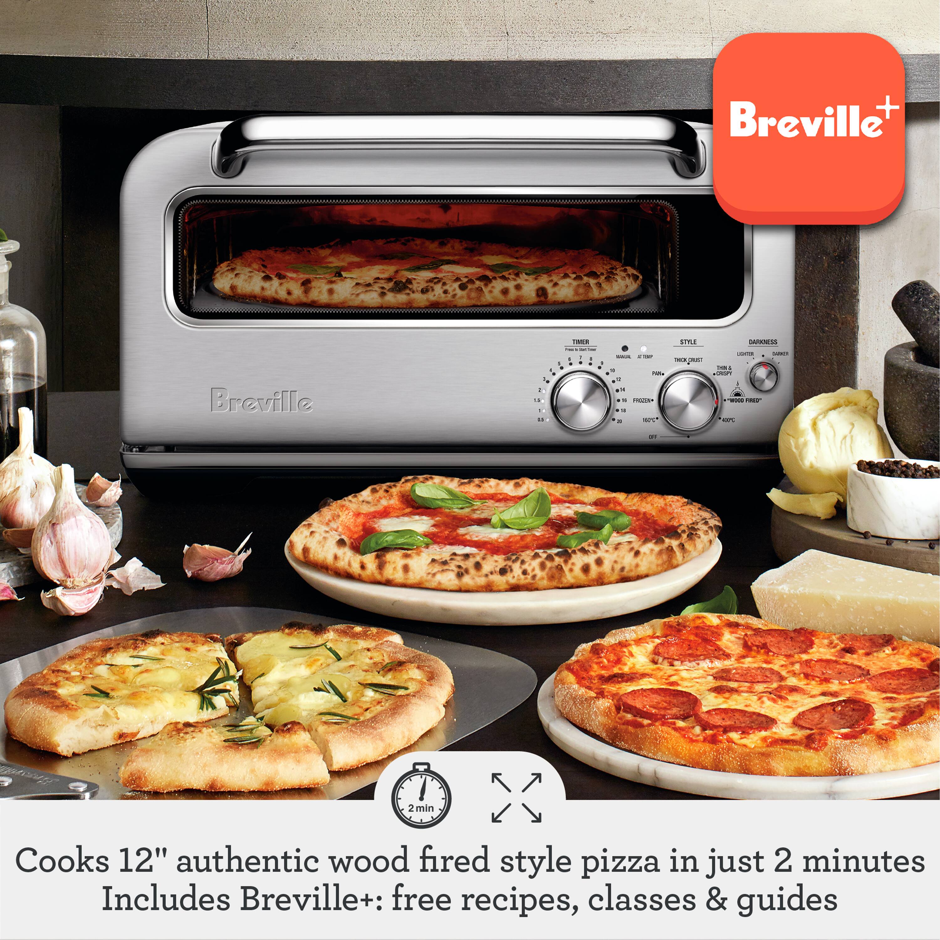 Breville

Cooks 12" authentic wood fired style pizza in just 2 minutes

Includes Breville+: free recipes, classes & guides