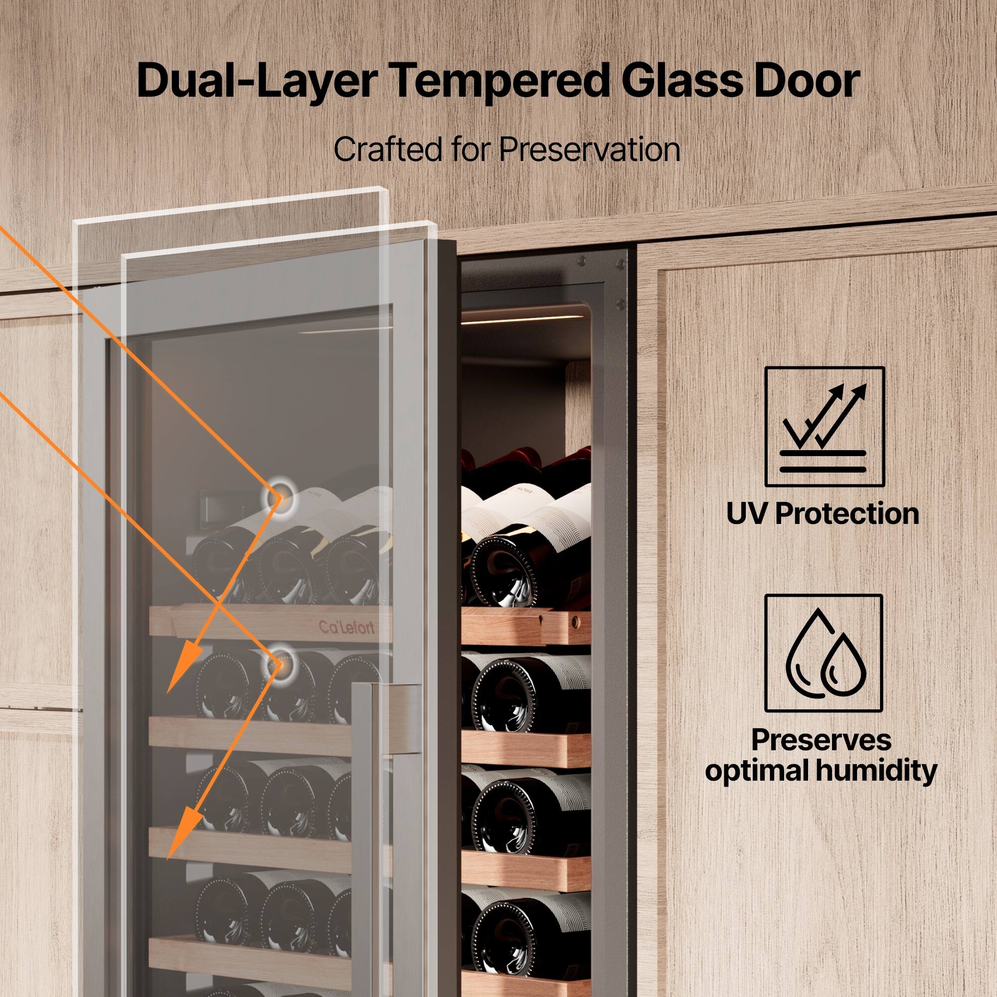 Dual-Layer Tempered Glass Door  
Crafted for Preservation  

UV Protection  

Preserves optimal humidity