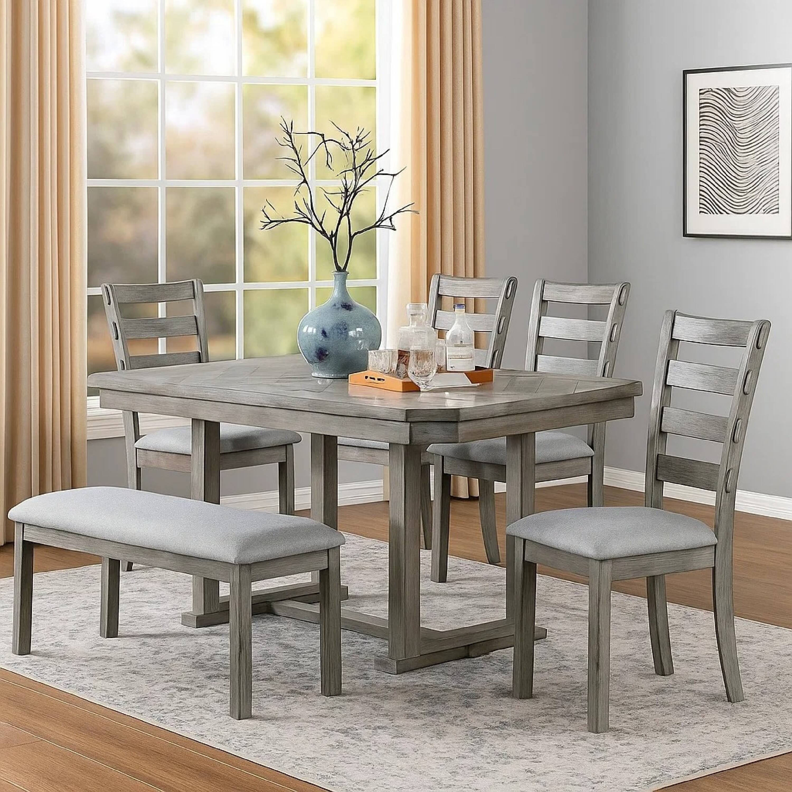 Alt View 6. Manhattan Lane - Lais 6pc Dining Table Set with Bench, 4 Ladderback Chairs - Gray.
