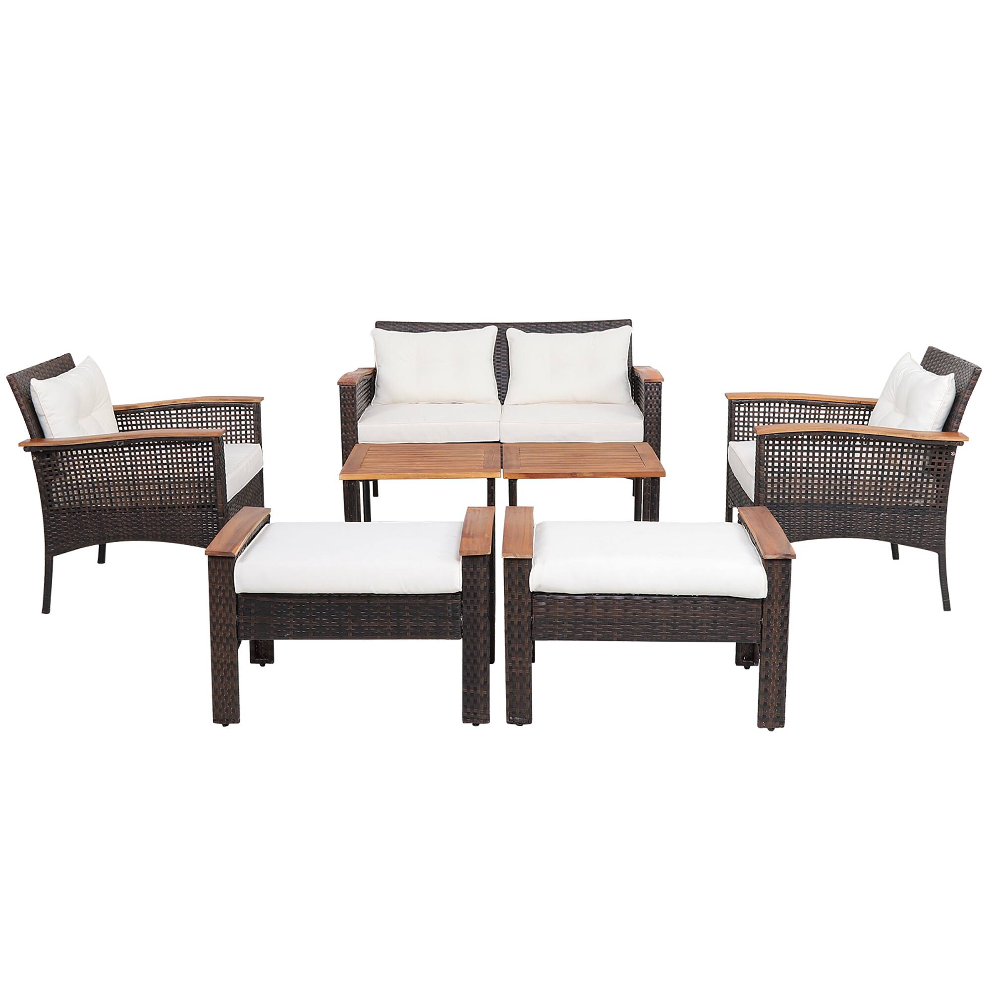 Alt View 8. Gymax - Gymax 7PCS Patio Rattan Sofa Set Outdoor Wicker Conversation Set w/ Coffee Tables - Off White.