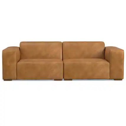 Front. Simpli Home - Rex 2-Seater Modular Sofa in Genuine Leather - Sienna.