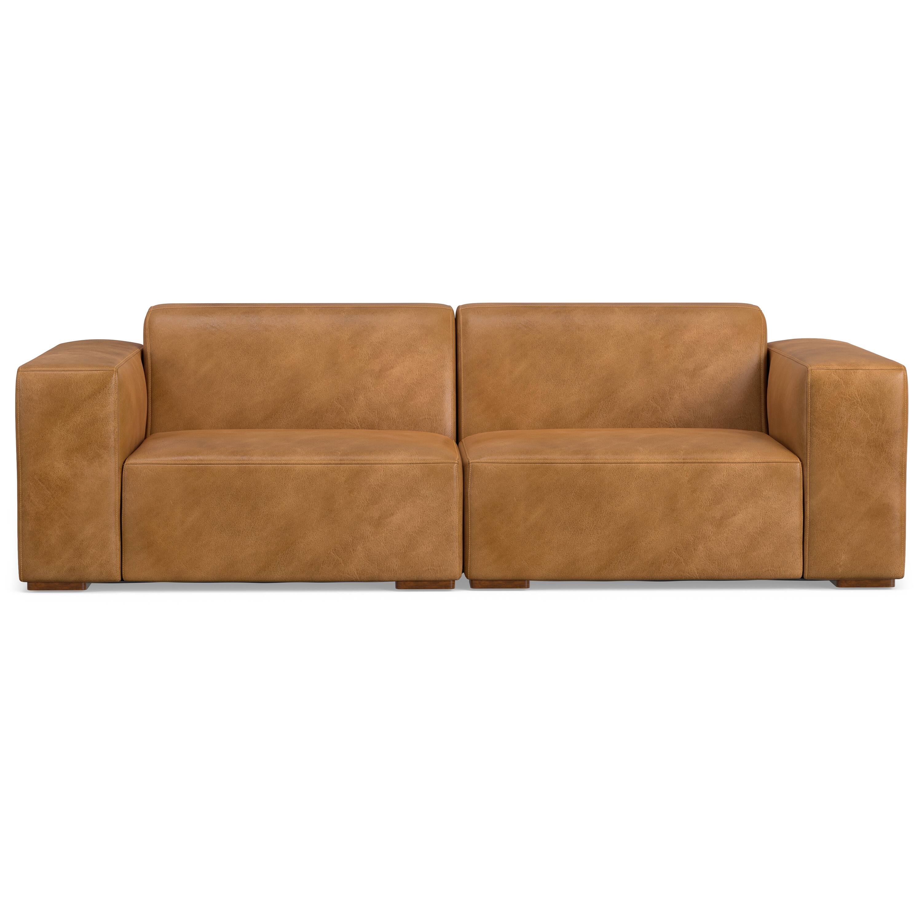 Front. Simpli Home - Rex 2-Seater Modular Sofa in Genuine Leather - Sienna.