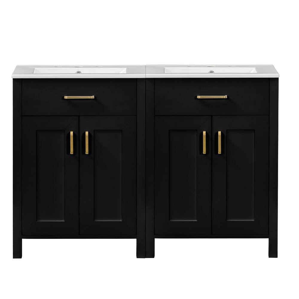Alt View 9. Loheer - Loheer 48 inch double bathroom vanity Black Freestanding Cabinet with Dual Ceramic Sinks - Black.