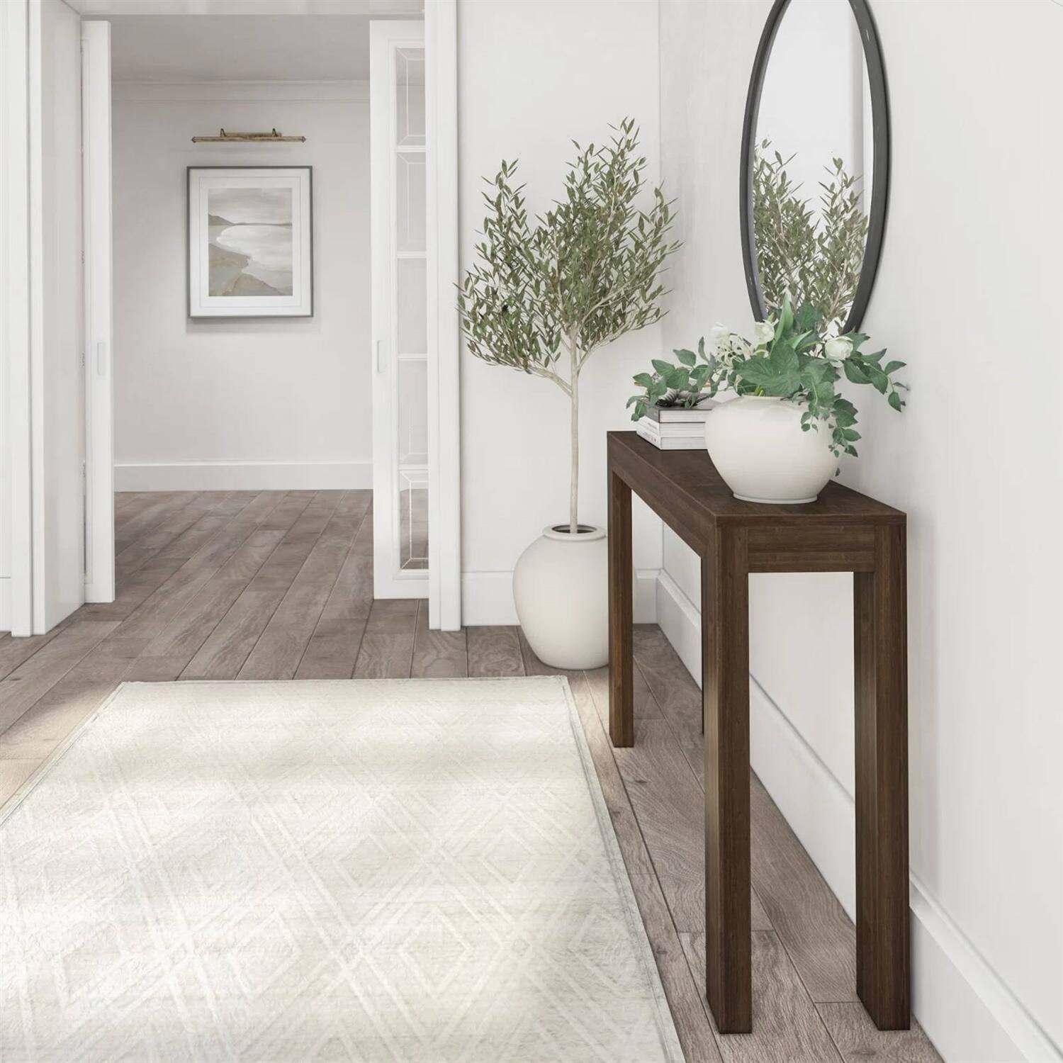 Left. Hivvago - Solid Wood Modern Accent Console Table / Sofa Table in Dark Brown Walnut Finish - brown.