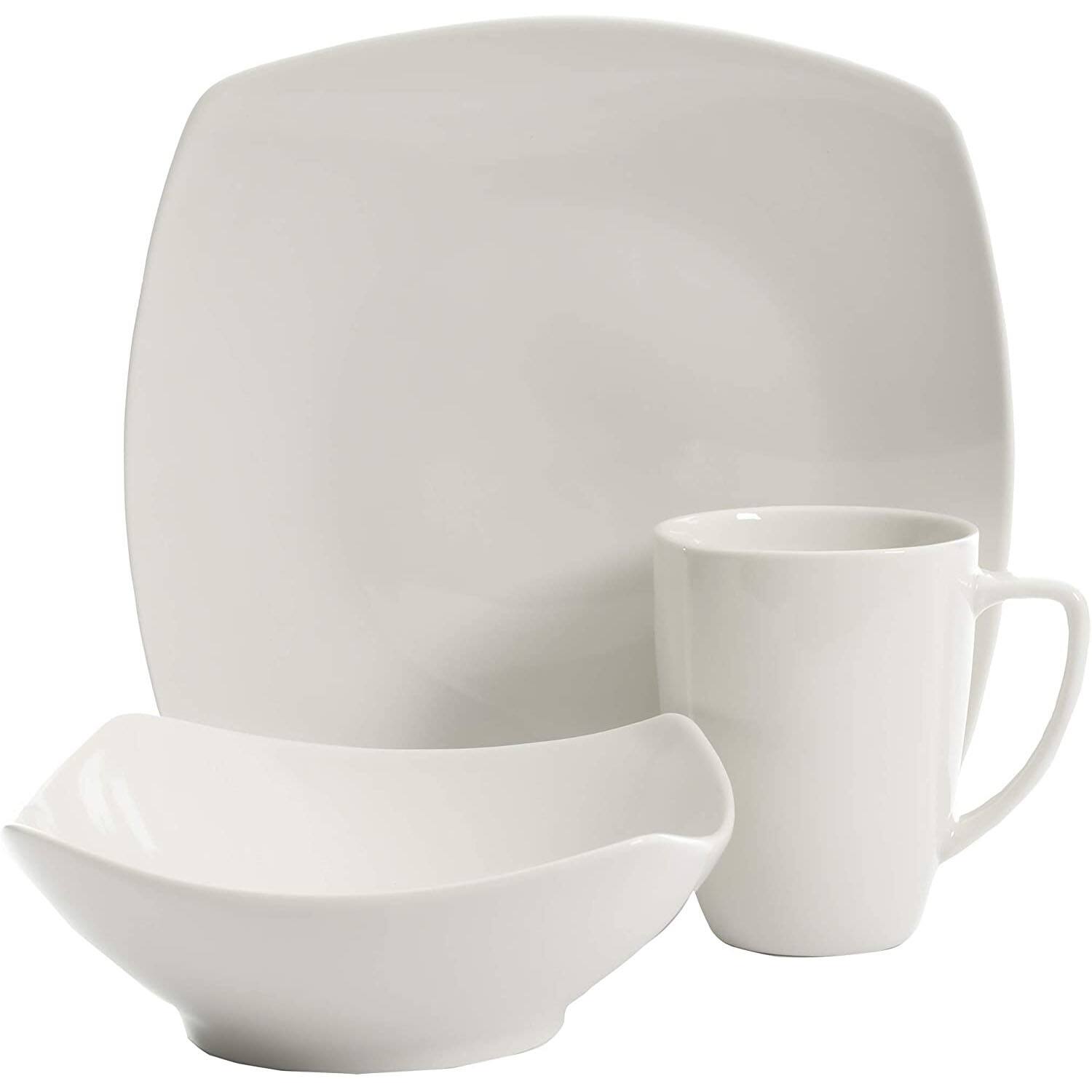 Alt View 1. Gibson - Gibson Zen Buffetware 12 Piece Square Dinnerware Plate, Bowl, & Mug Set, White - White (Soft Square).