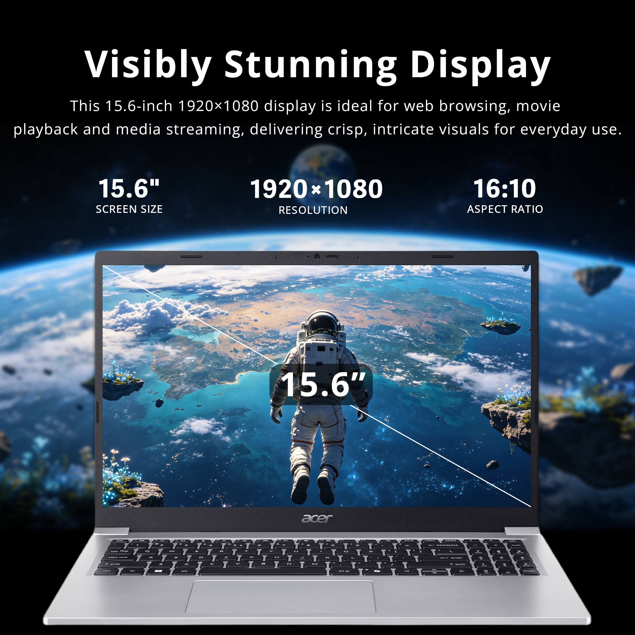 Visibly Stunning Display

This 15.6-inch 1920x1080 display is ideal for web browsing, movie playback and media streaming, delivering crisp, intricate visuals for everyday use.

15.6" SCREEN SIZE
1920 x 1080 RESOLUTION
16:10 ASPECT RATIO