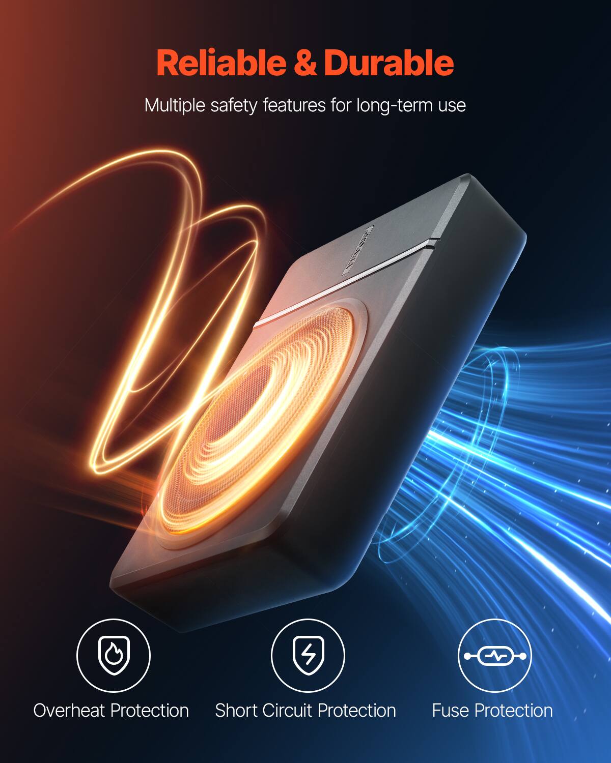 Reliable & Durable  
Multiple safety features for long-term use  

- Overheat Protection  
- Short Circuit Protection  
- Fuse Protection