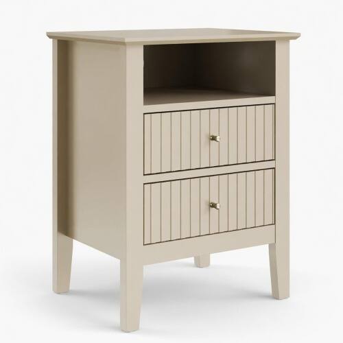 Alt View 4. LUCKY ONE - 18" Assembled Fluted Nightstand Set of 2 2-Drawer Gold Knobs - Beige.