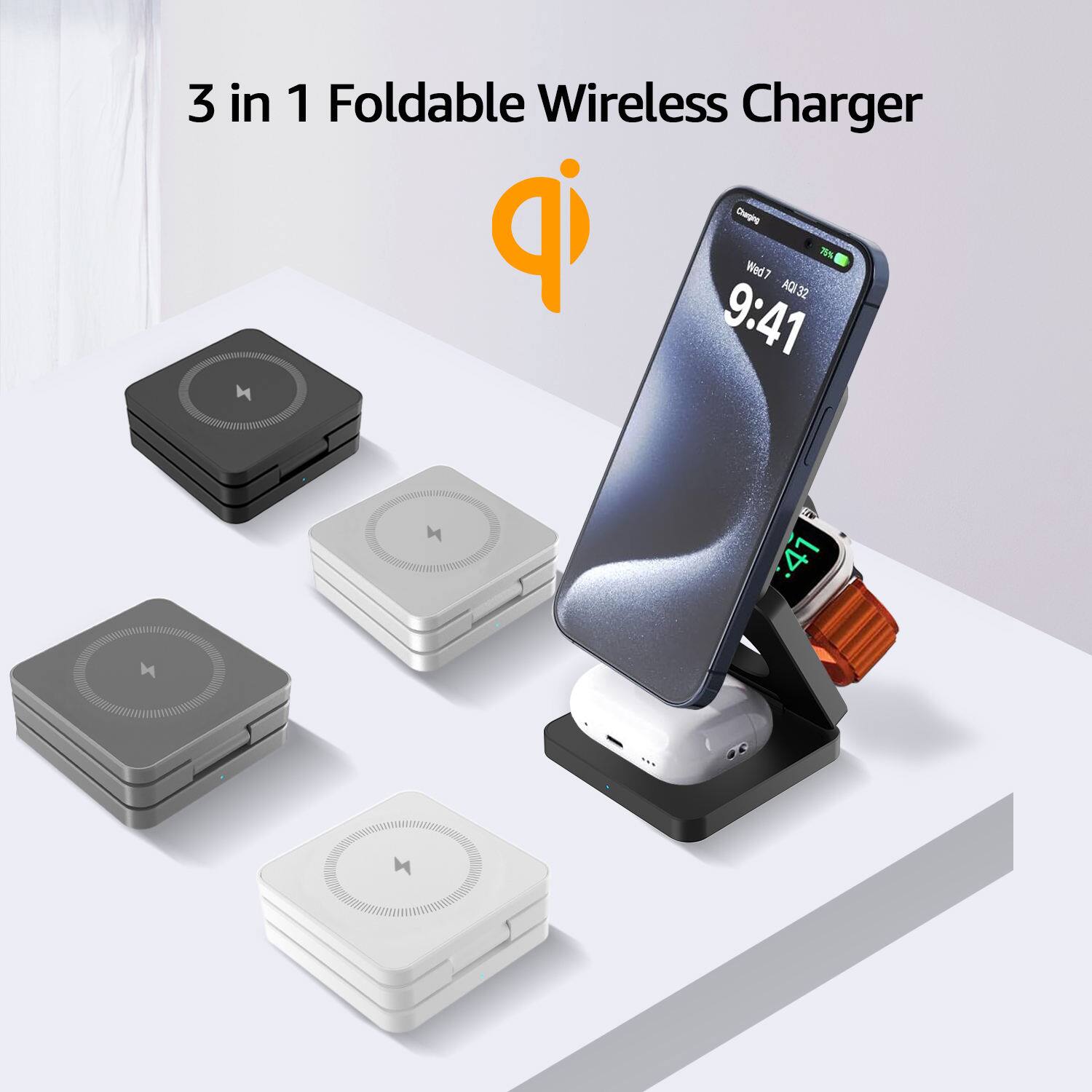 3 in 1 Foldable Wireless Charger

Charging
Wed 7
9:41
75%
AQI 32