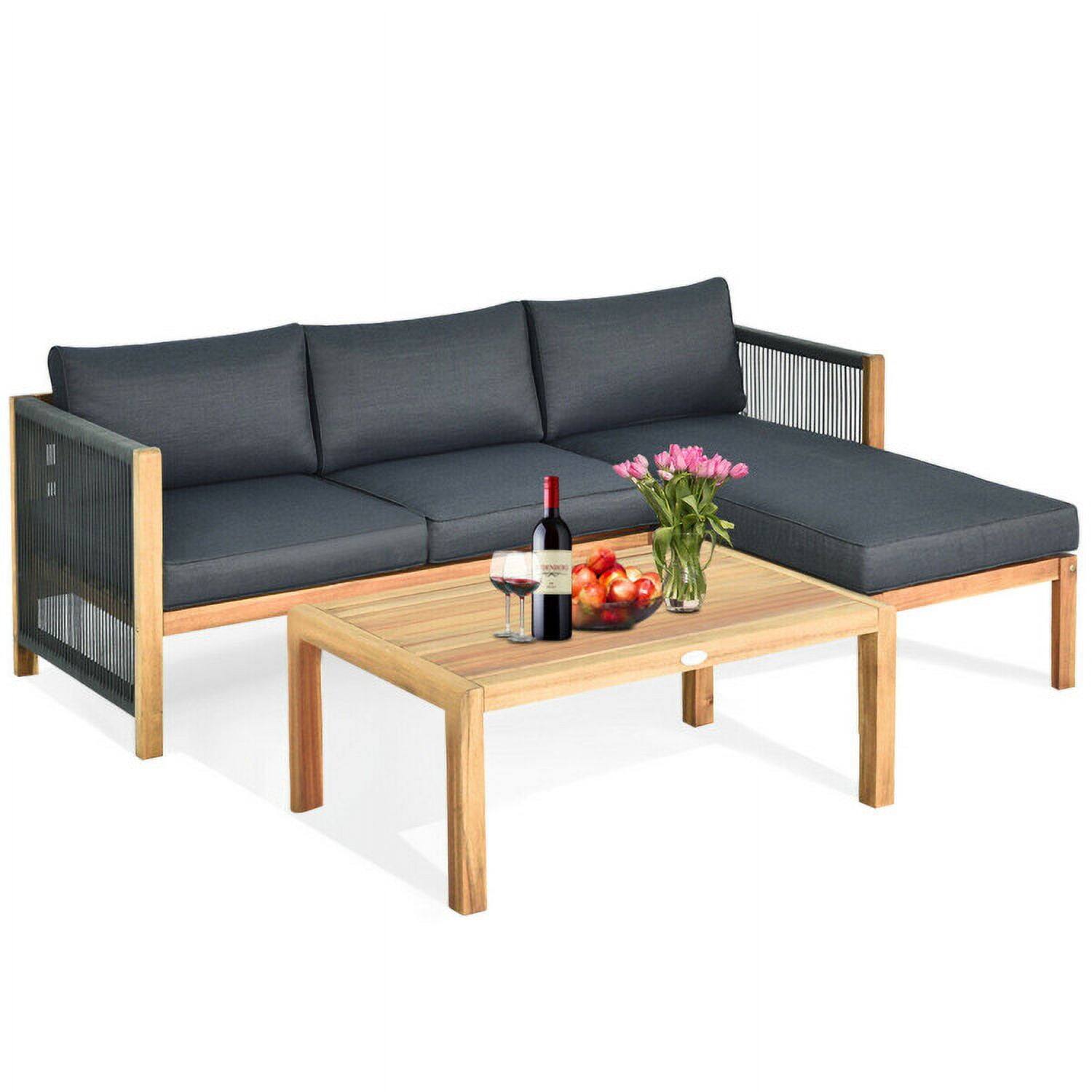 Alt View 5. Kadyn - 3 Pc Patio Acacia Sofa Set with Nylon Armrest, Patio Seating Conversation - Gray.