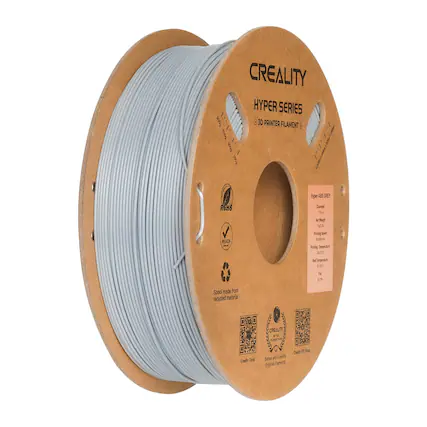 Creality Hyper Series N6 8 3D printer filament 8" / 08L P! Toot / 100m roll. Grey color. 15 RACH layer height. 100% PEI PETG filament. 26 AWG. Spool made from recycled material. Creality brand. 100% filament compatibility. Creality Hyper Series. 3D printer filament.