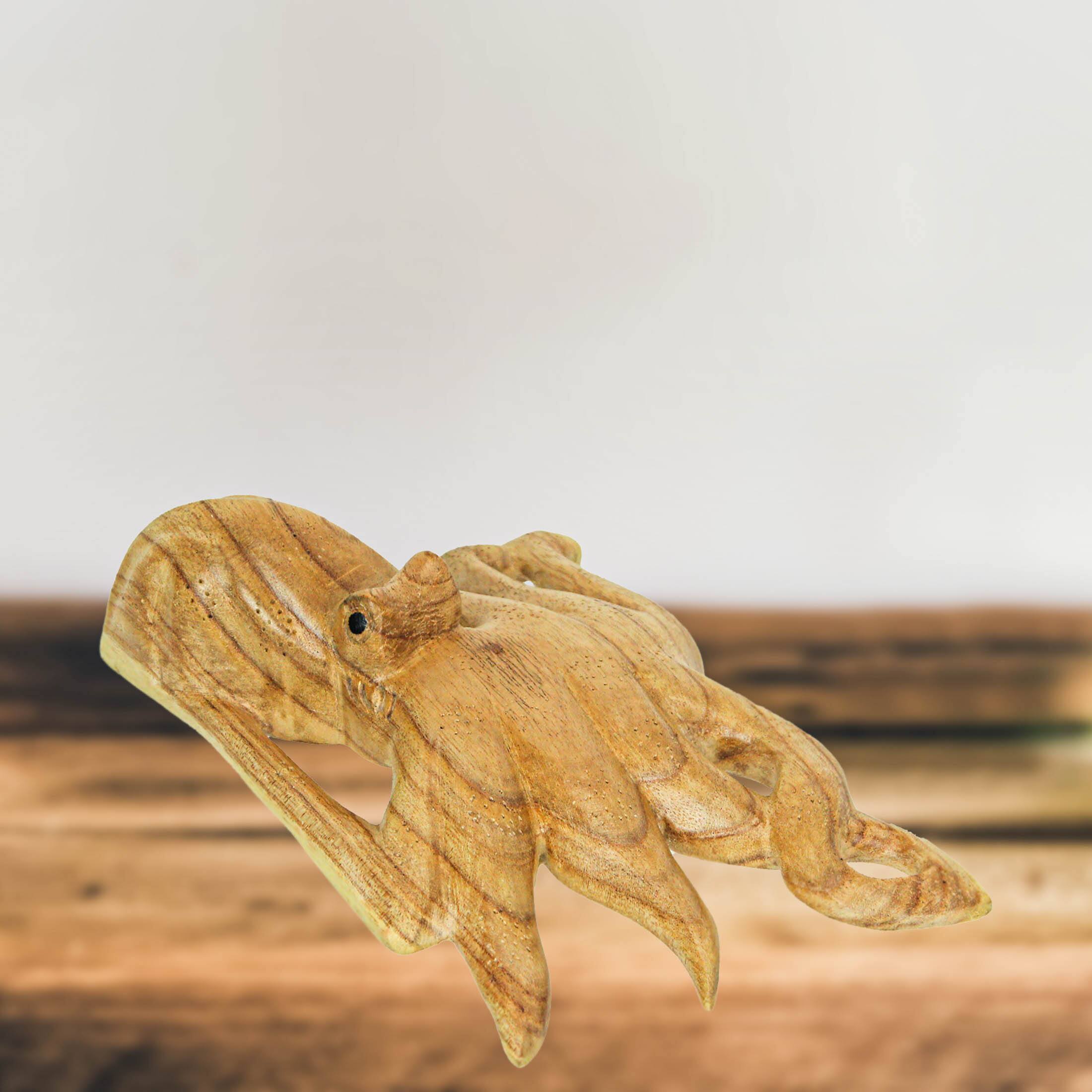 Alt View 3. Contrast Inc. - 8 Inch Wood Octopus Hand Carved Nautical Sculpture Sea Life Home Decor Ocean Art - Brown.