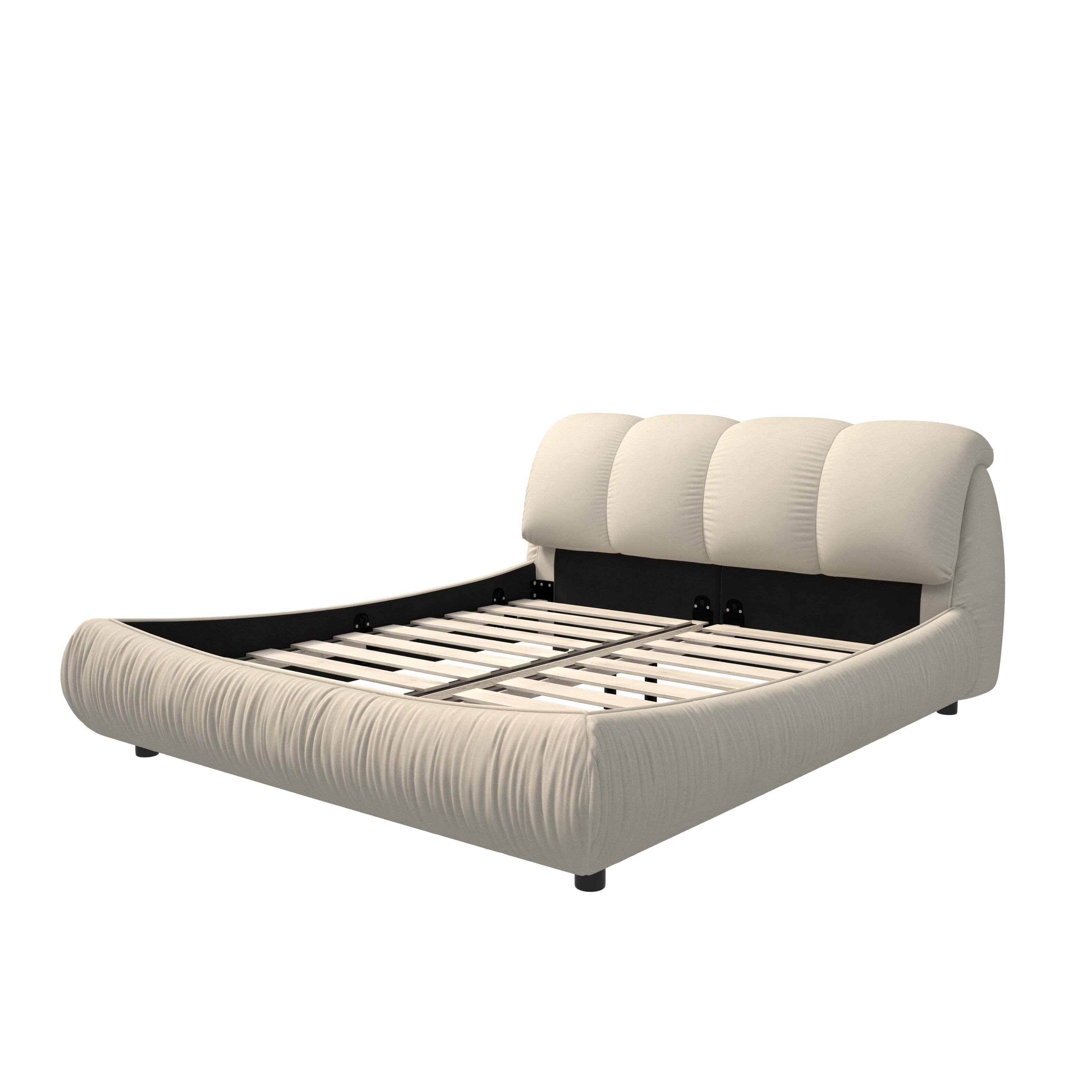 Alt View 3. Anysun - Queen Upholstered Platform Bed with Oversized Padded Backrest & Solid Wood Frame - Beige.