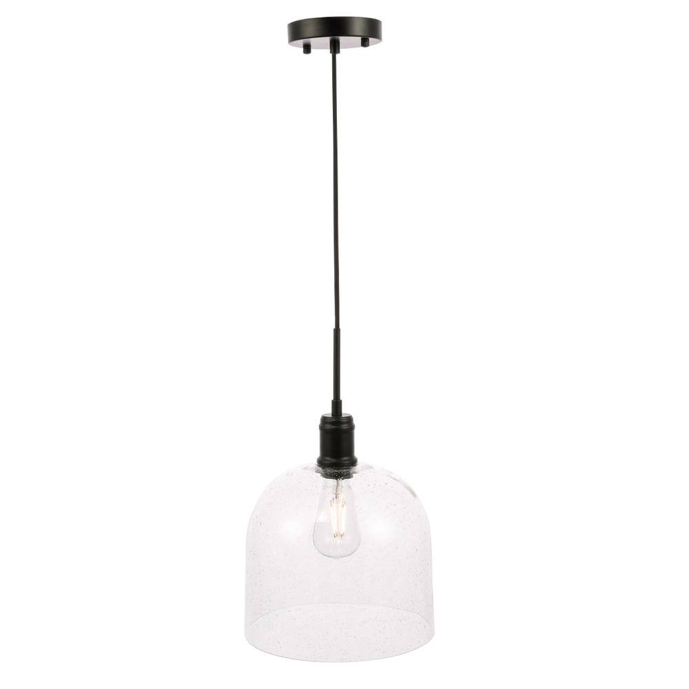 Back. Living District - Gabe 1 light Black and Clear seeded glass pendant - Black And Clear Seeded Glass.
