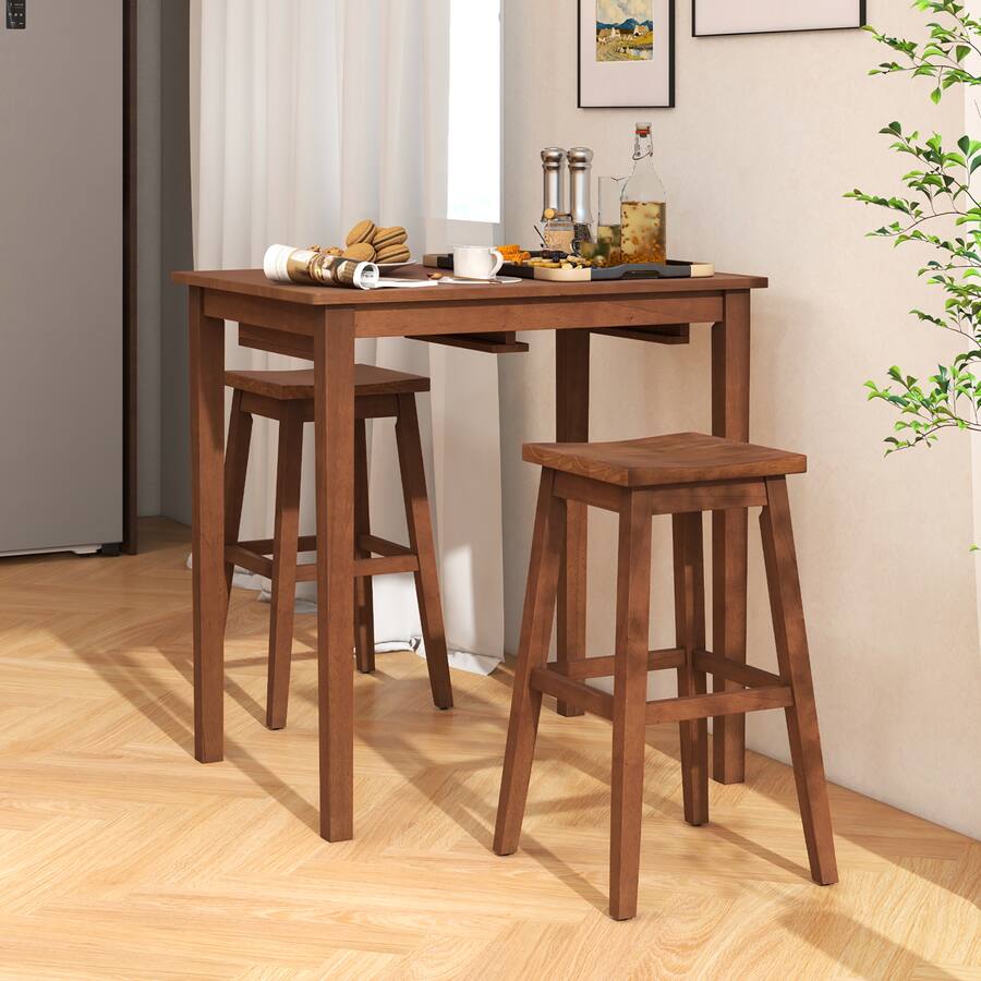 Gymax 3 PCS Bar Table Set w/ 1 Table 2 Bar Stools Wood Veneered ...