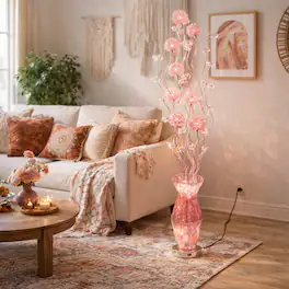 FC Design - 55"H Elegant Translucent Vase with Purple Pink Floral Flame LED Floor Lamp