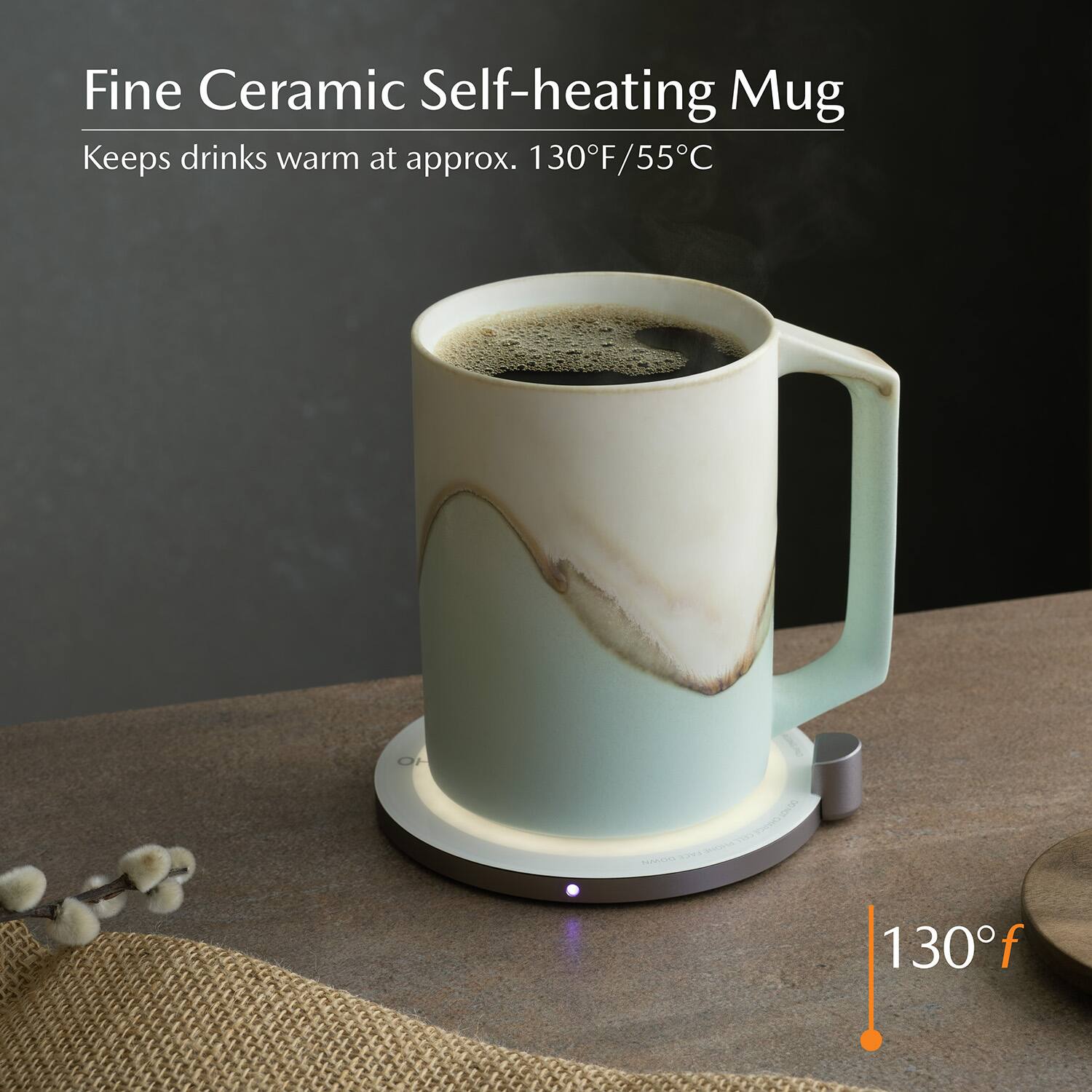 Fine Ceramic Self-heating Mug  
Keeps drinks warm at approx. 130°F/55°C