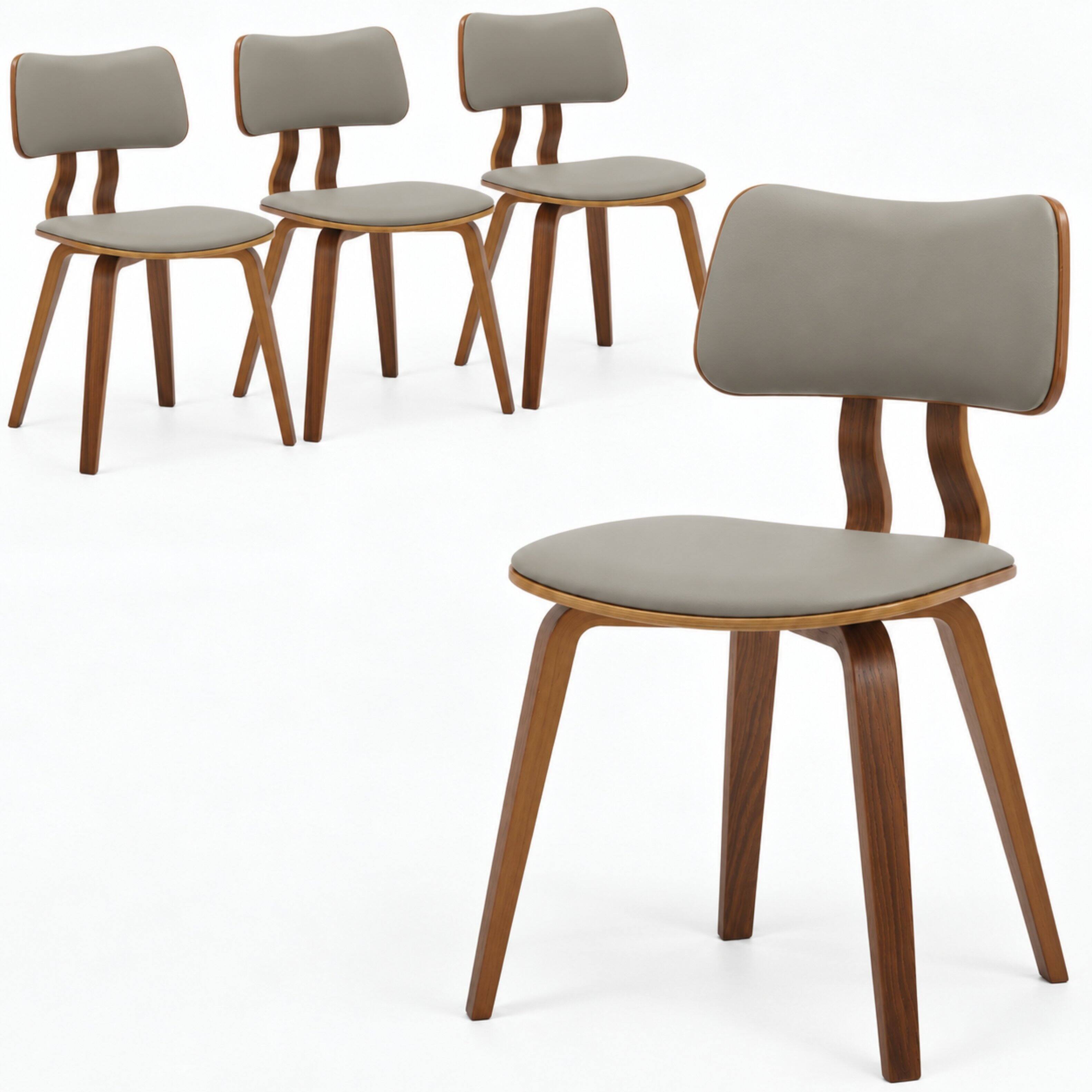 Front. LeisureMod - Clivo 4-Piece Modern Dining Chair Set, Leather Upholstered Accent Chairs with Walnut Wood Legs & Floor Protectors - Walnut/Light Grey.