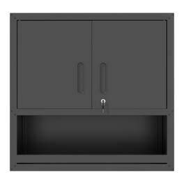 ALEXOUN - Metal Wall-Mounted Tool Storage Cabinet - with Locking Door, 1 Shelf & 1 Open Drawer, for Garage, Office, Warehouse - Black
