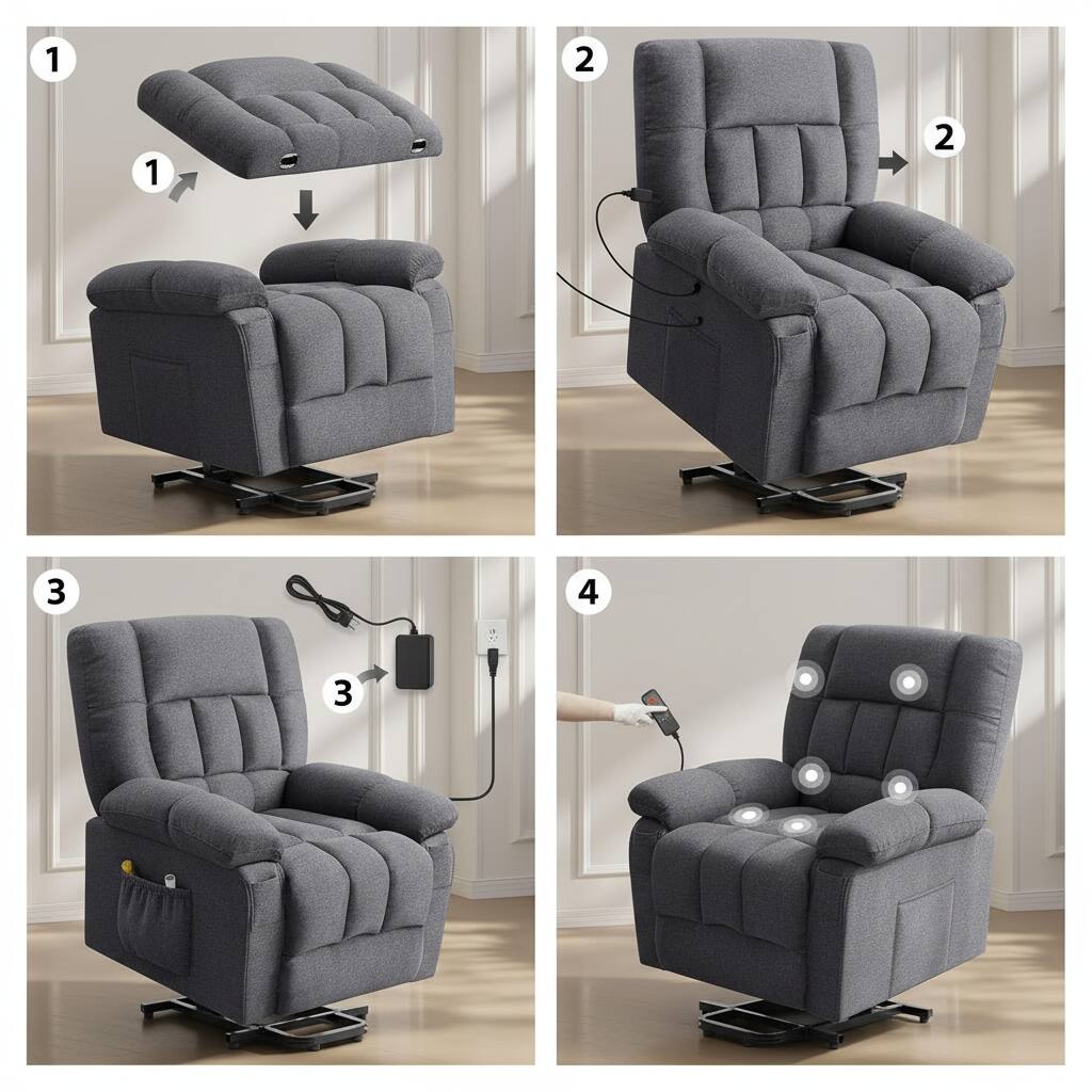 Alt View 2. AOITUN - Power Lift Recliner Chair for Elderly with Massage and Heat, Electric Stand Up Sofa Fabric Living Room Chair, Grey - Gray.