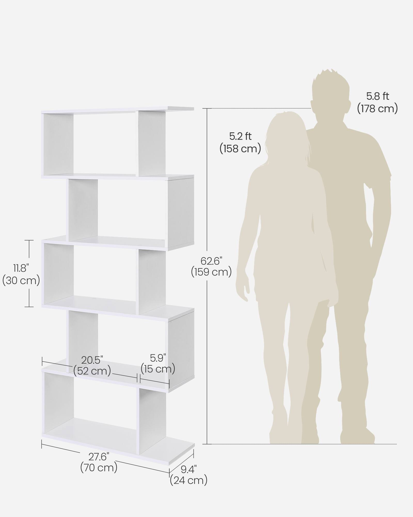 5.8 ft (178 cm)  
5.2 ft (158 cm)  
T 11.8" (30 cm)  
I 62.6" (159 cm)  
20.5" (52 cm)  
5.9" (15 cm)  
27.6" (70 cm)  
9.4" (24 cm)