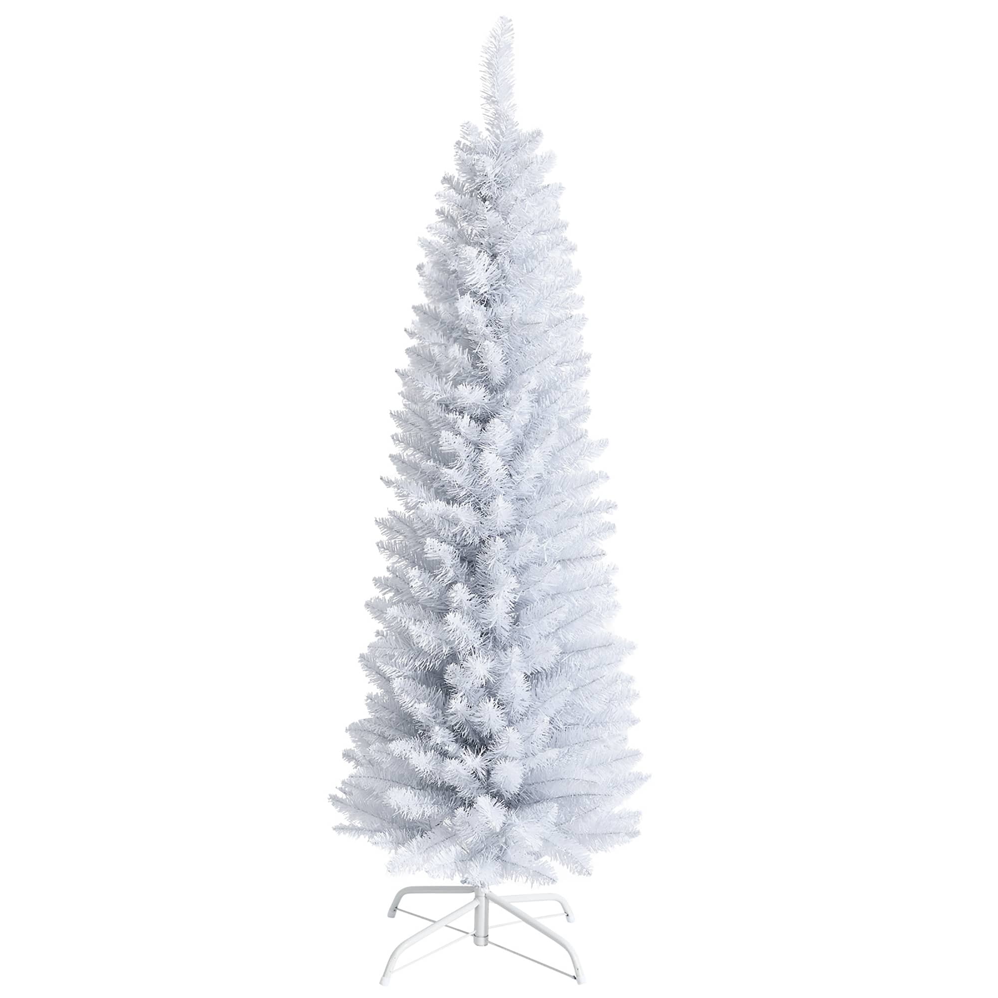 Front. Costway - 5ft Unlit Artificial Slim Pencil Christmas Tree with Metal Stand - White.