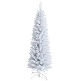 Costway - 5ft Unlit Artificial Slim Pencil Christmas Tree with Metal Stand - White