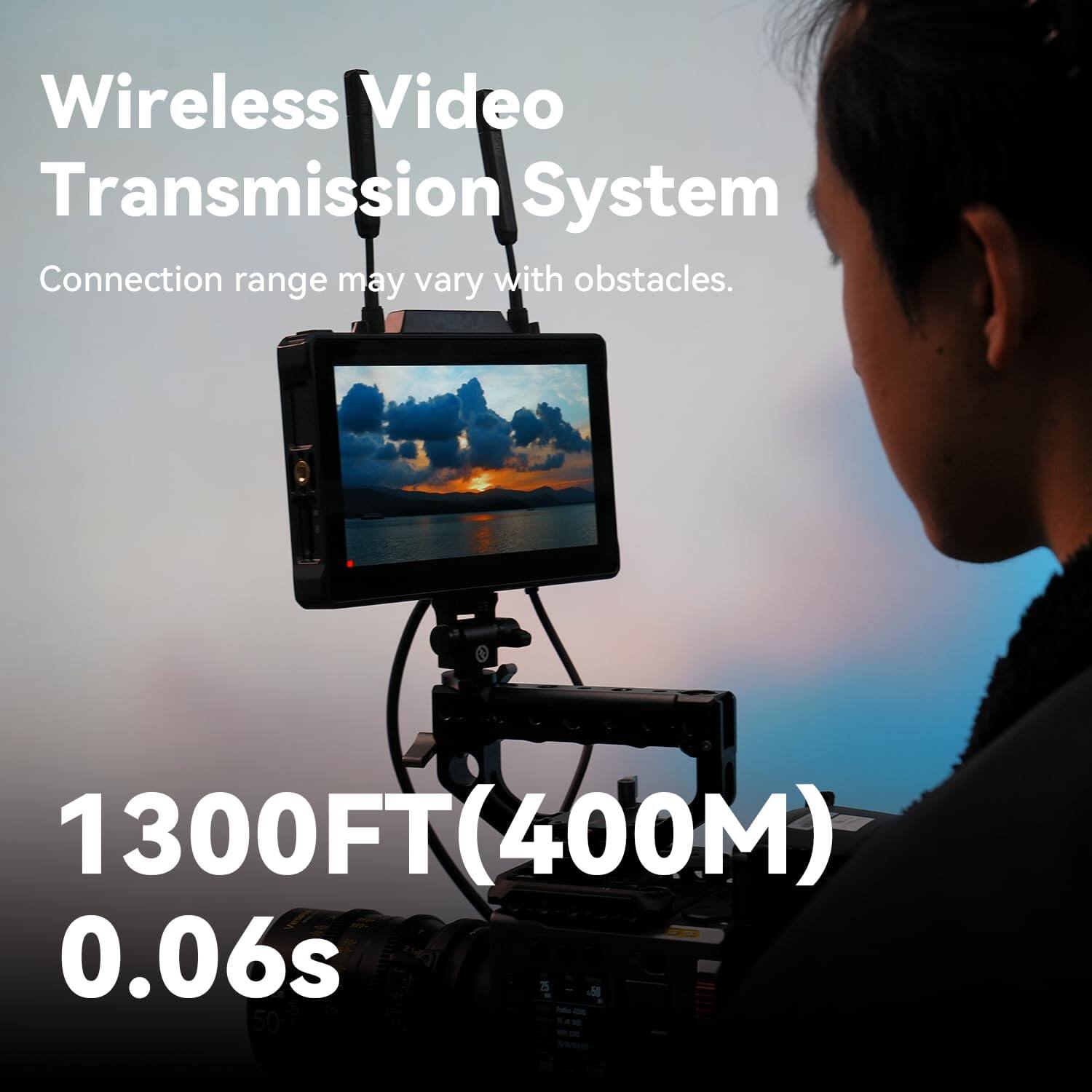 Wireless Video Transmission System  
Connection range may vary with obstacles.  
1300FT(400M)  
0.06s