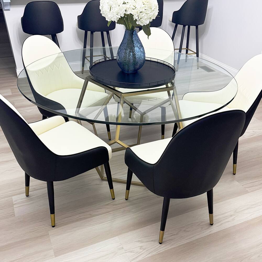 Angle. POVISON - Modern Dining Chair With PU Leather (Set of 4), Black & Beige Chair, Metal Legs - Gray & Beige PU Leather.
