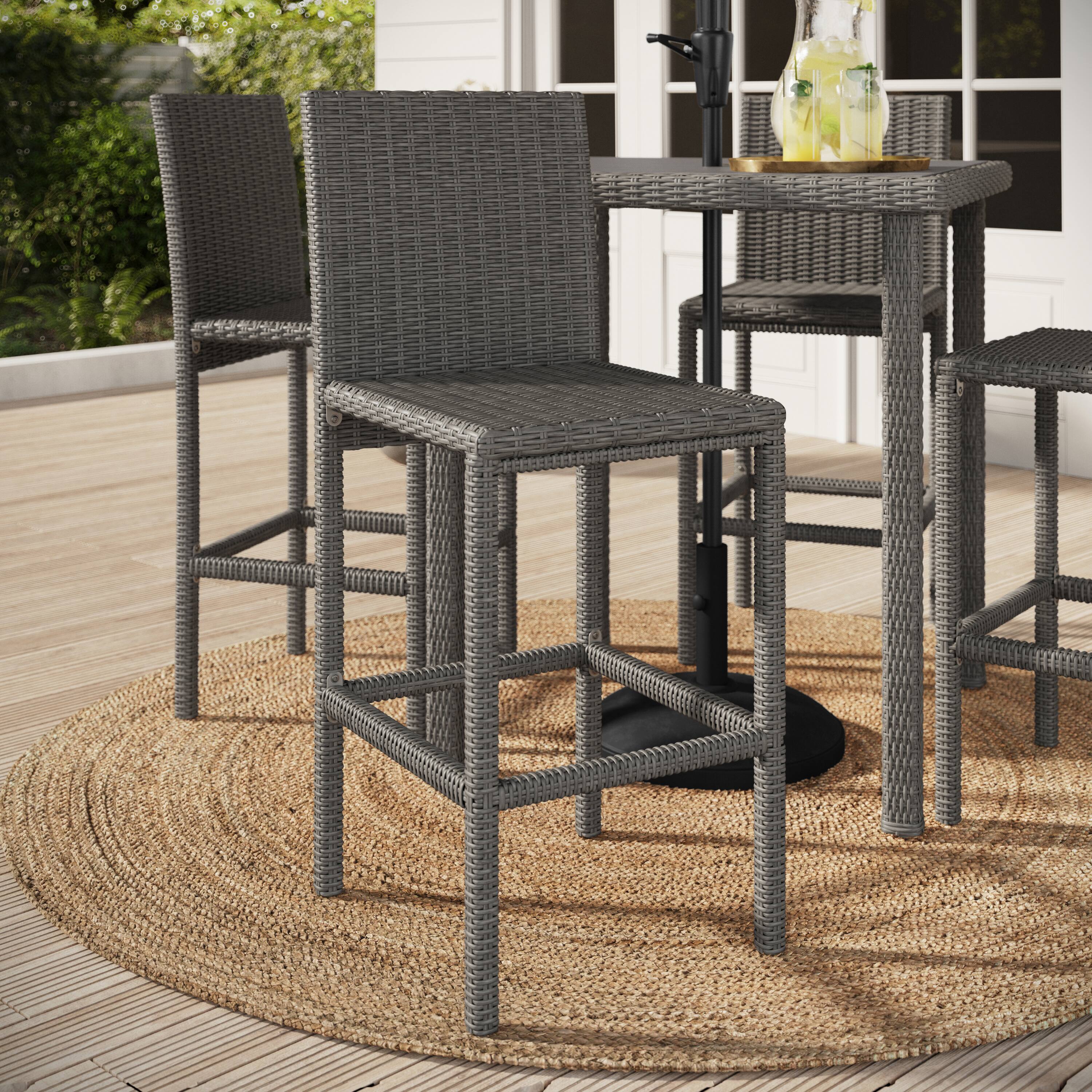 Alt View 1. Martha Stewart - Bedford 2PK Outdoor Rattan Wicker Bar Stools - Gray.