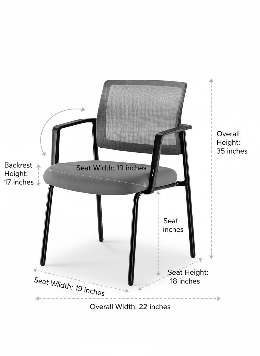 Overall Height: 35 inches  
Backrest Height: 17 inches  
Seat Width: 19 inches  
Seat Height: 18 inches  
Overall Width: 22 inches