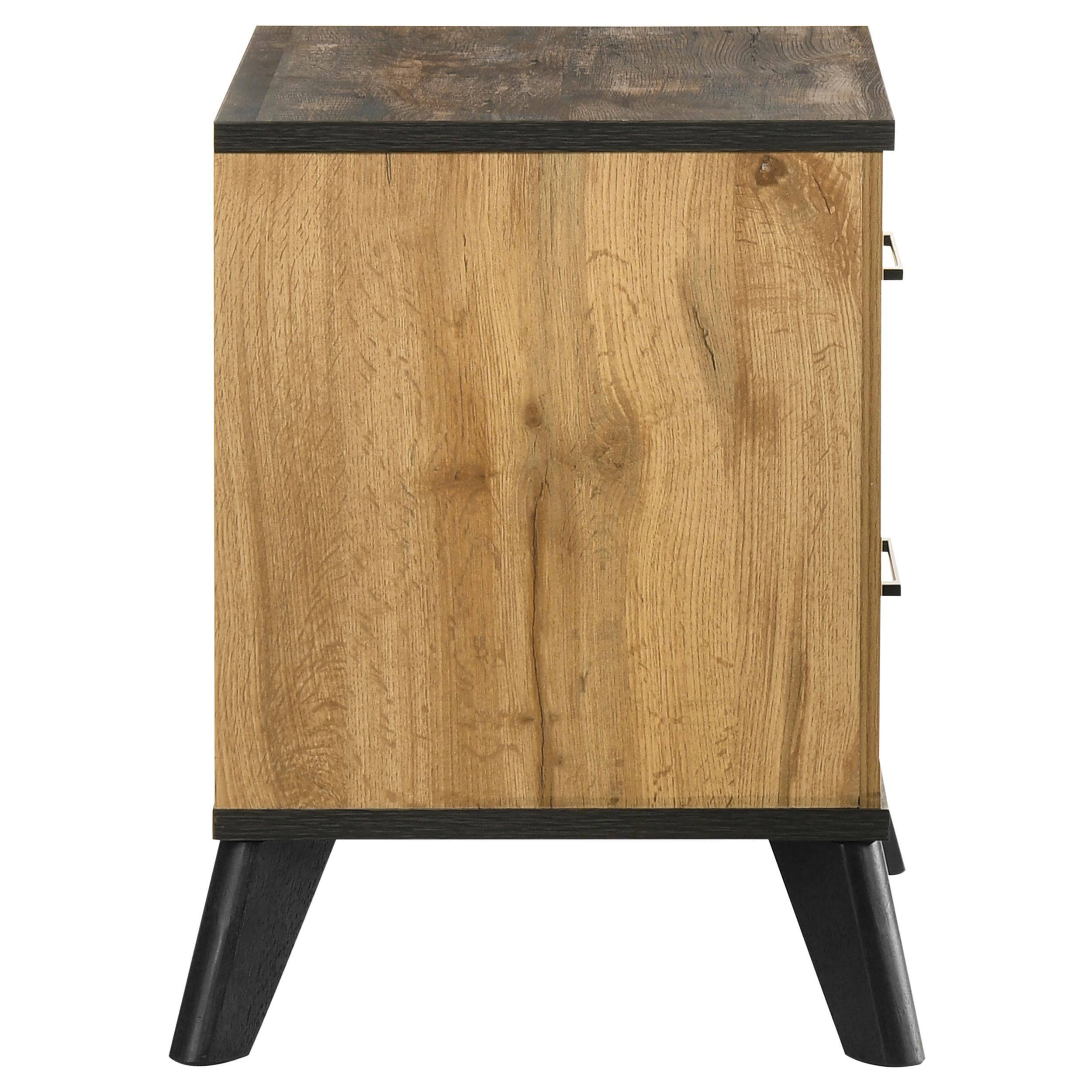 Left. Manhattan Lane - Wemy Nightstand with 2 Drawers, Metal Legs, Weathered Pine Wood - Dark Brown, Black.
