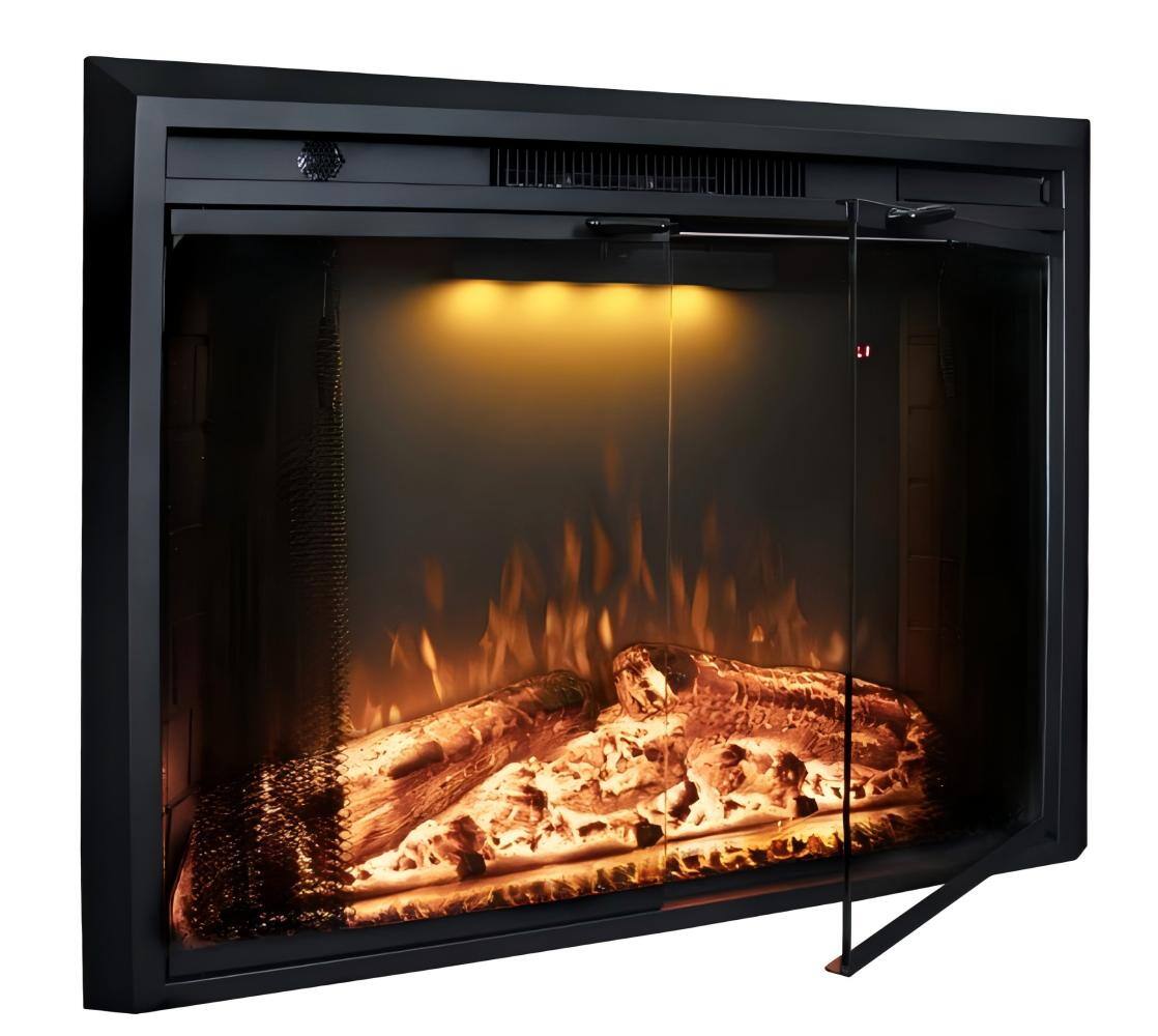 Angle. Mondawe - 33" Recessed-in Realistic Flame Electric Fireplace with Adjustable Heat, Timer - Black.