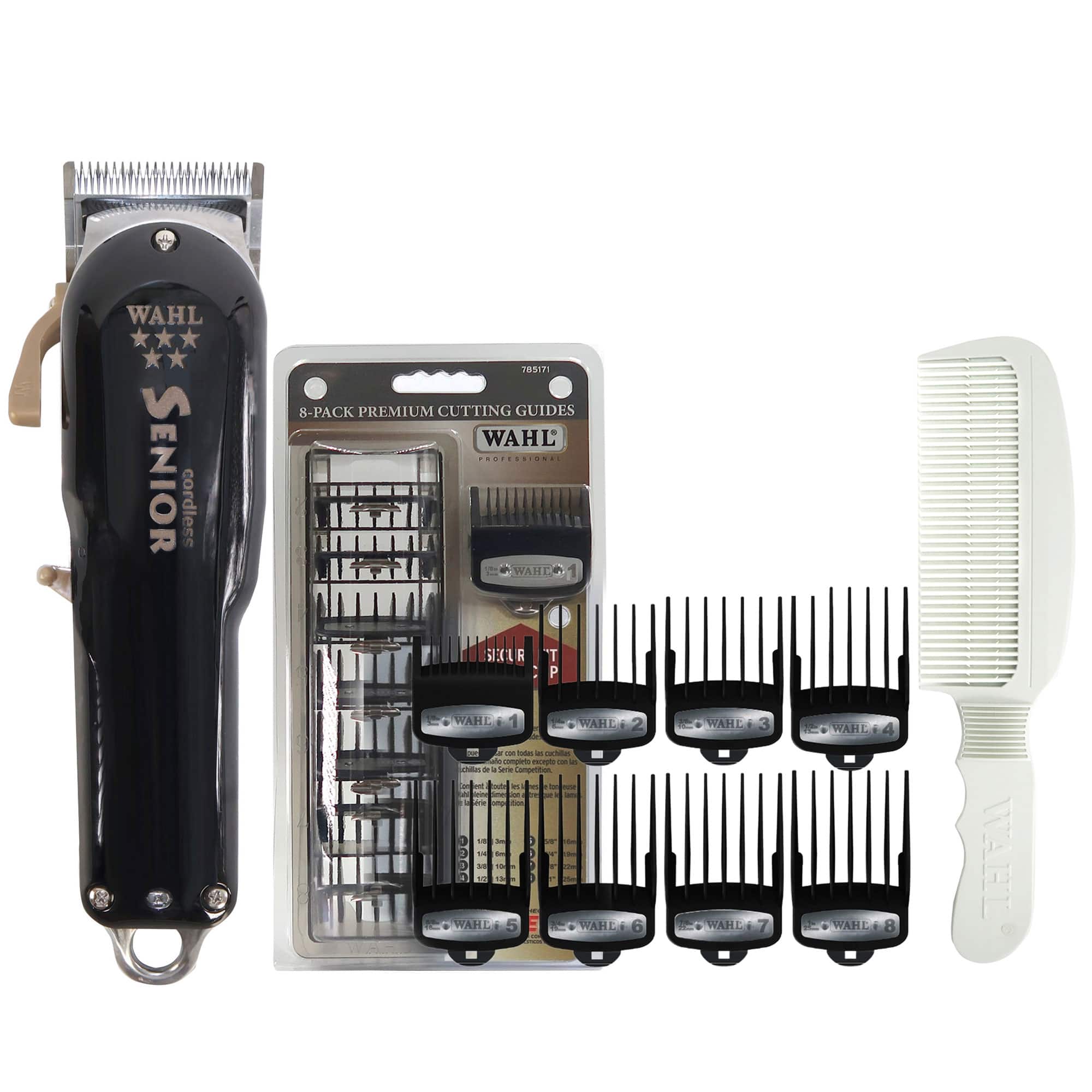 Wahl - 8504 Pro Clipper Cordless Senior + 8-Pack Premium Cutting Guides + Comb - Gold