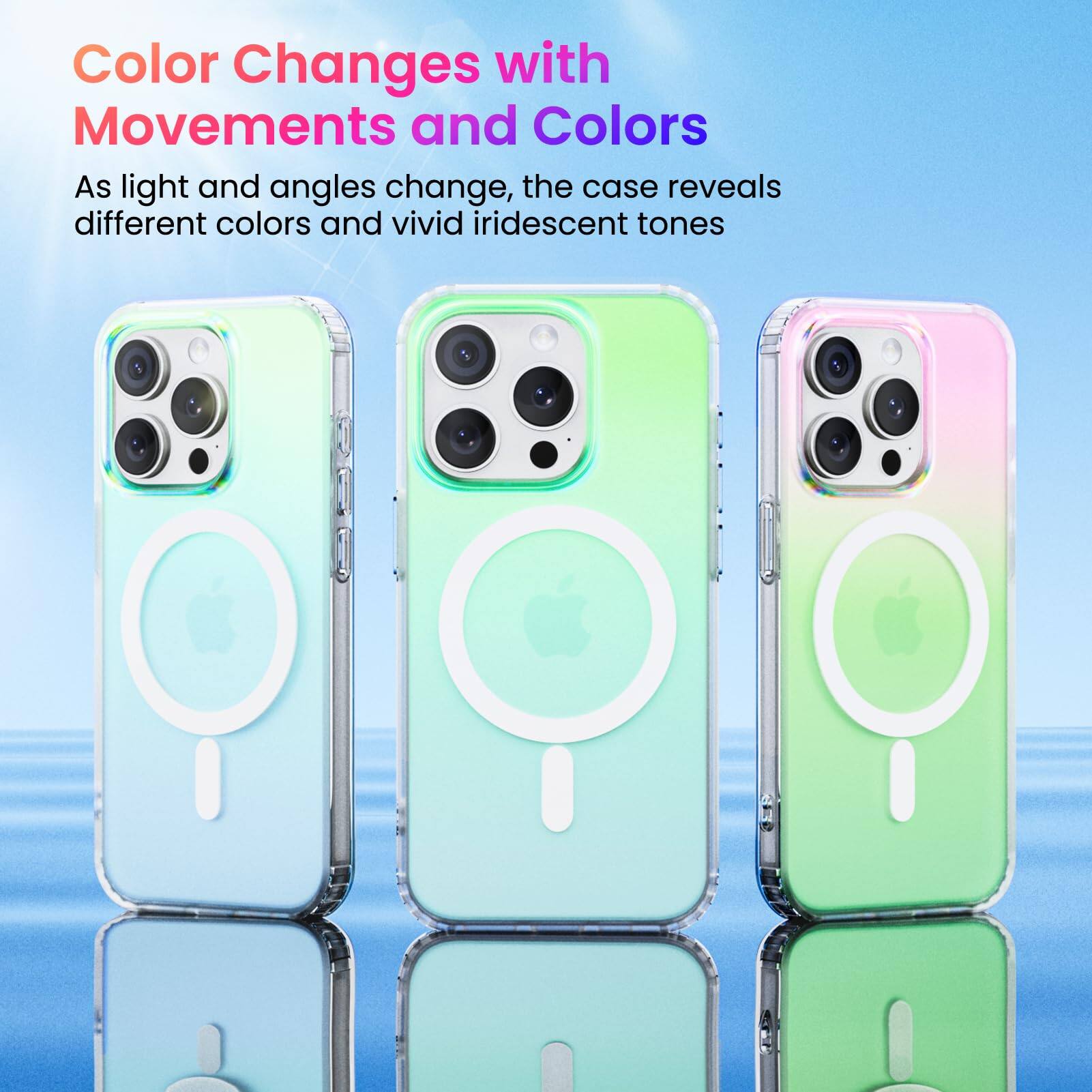 Color Changes with Movements and Colors

As light and angles change, the case reveals different colors and vivid iridescent tones