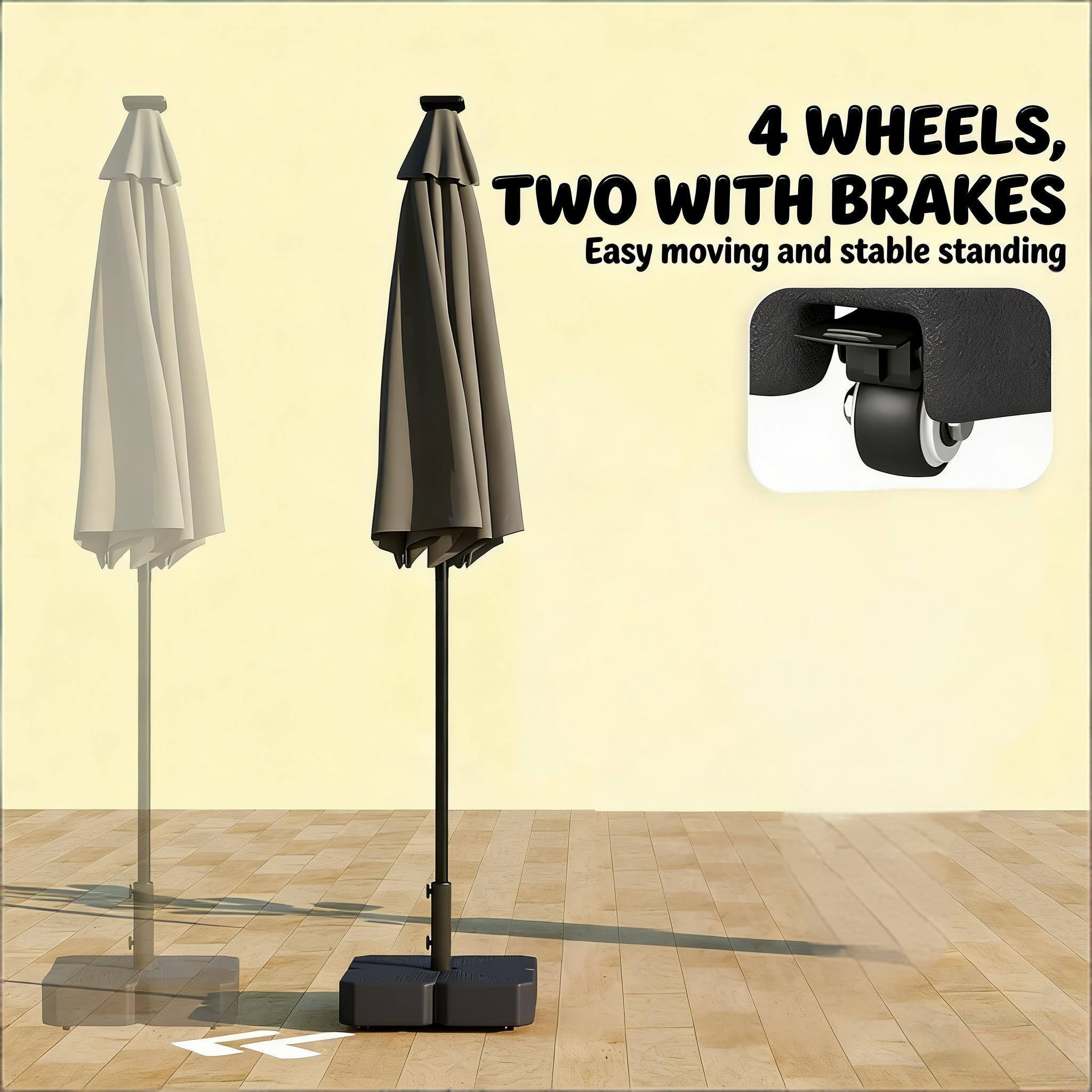 4 WHEELS, TWO WITH BRAKES  
Easy moving and stable standing
