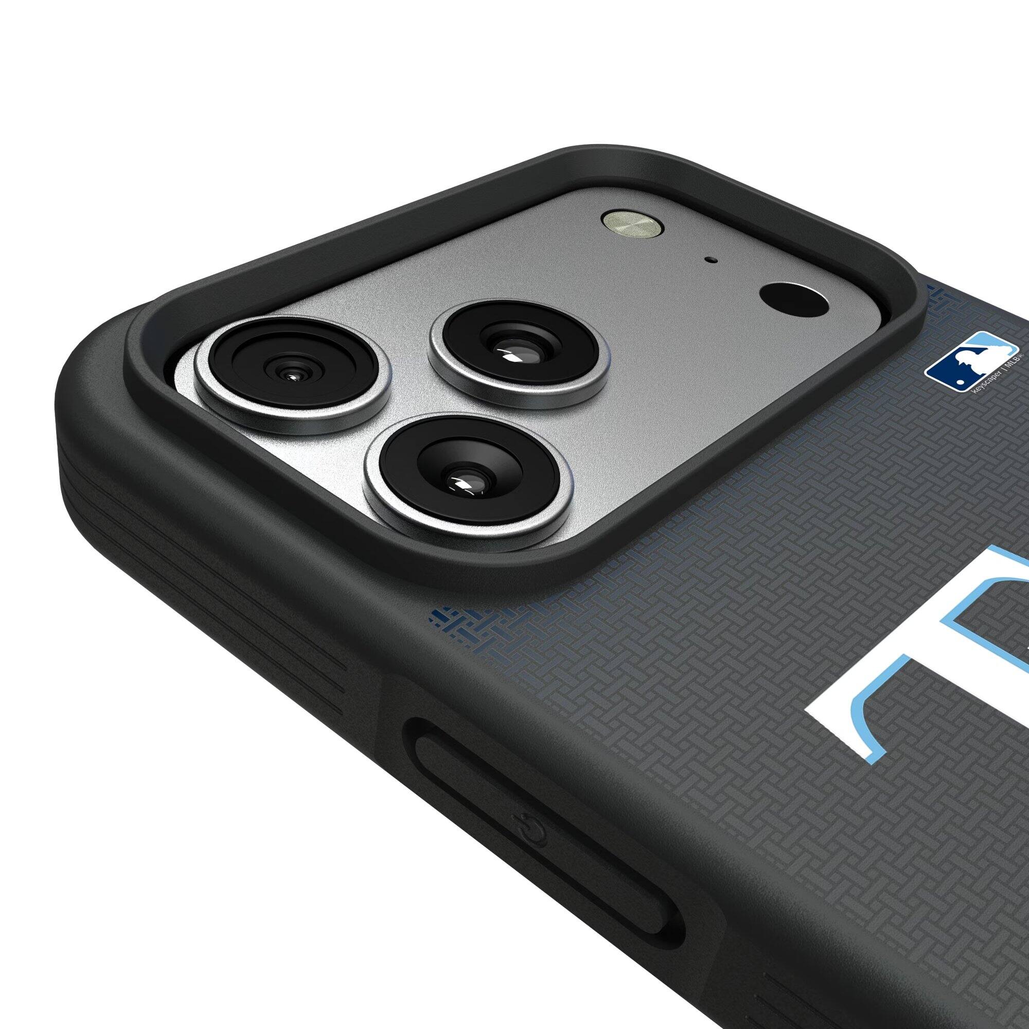 Alt View 2. Keyscaper - Tampa Bay Rays Linen Logo iPhone Bump Case - 14 Pro - Black.