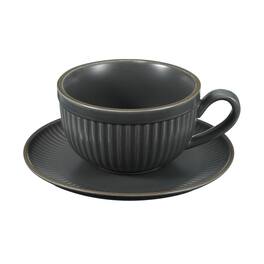 Unique Bargains - Handmade Vintage Espresso Cups, 9.5oz Stripe Coffee Cups & Saucers Ceramic Tea Cup w/Handle, Microwave Safe - Gray Blue
