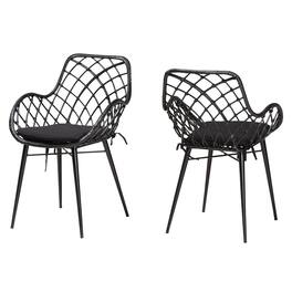 bali & pari - Ballerina Modern Bohemian Finished Rattan and Metal 2-Piece Dining Chair Set - Black