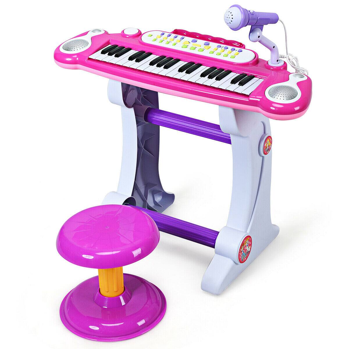 Alt View 18. Costway - 37 Key Electronic Keyboard Kids Toy Piano MP3 Input with Microphone and Stool - Pink.