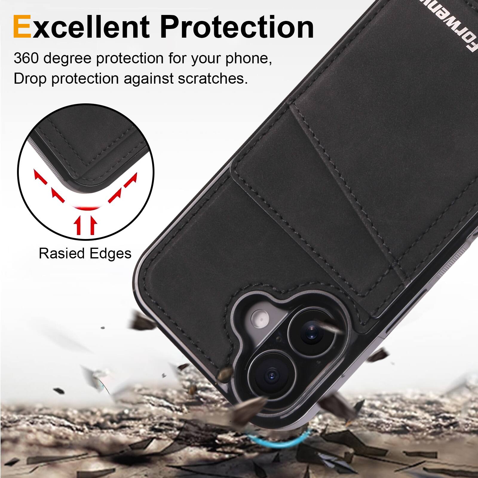 Excellent Protection  
360 degree protection for your phone, Drop protection against scratches.  
Raised Edges