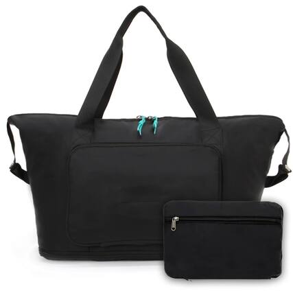 Front. Paradigms Interiors - Foldable Travel Duffel Bag Expandable Collapsible Luggage Large Capacity Lightweight Oxford Fabric Waterpro... - Black.